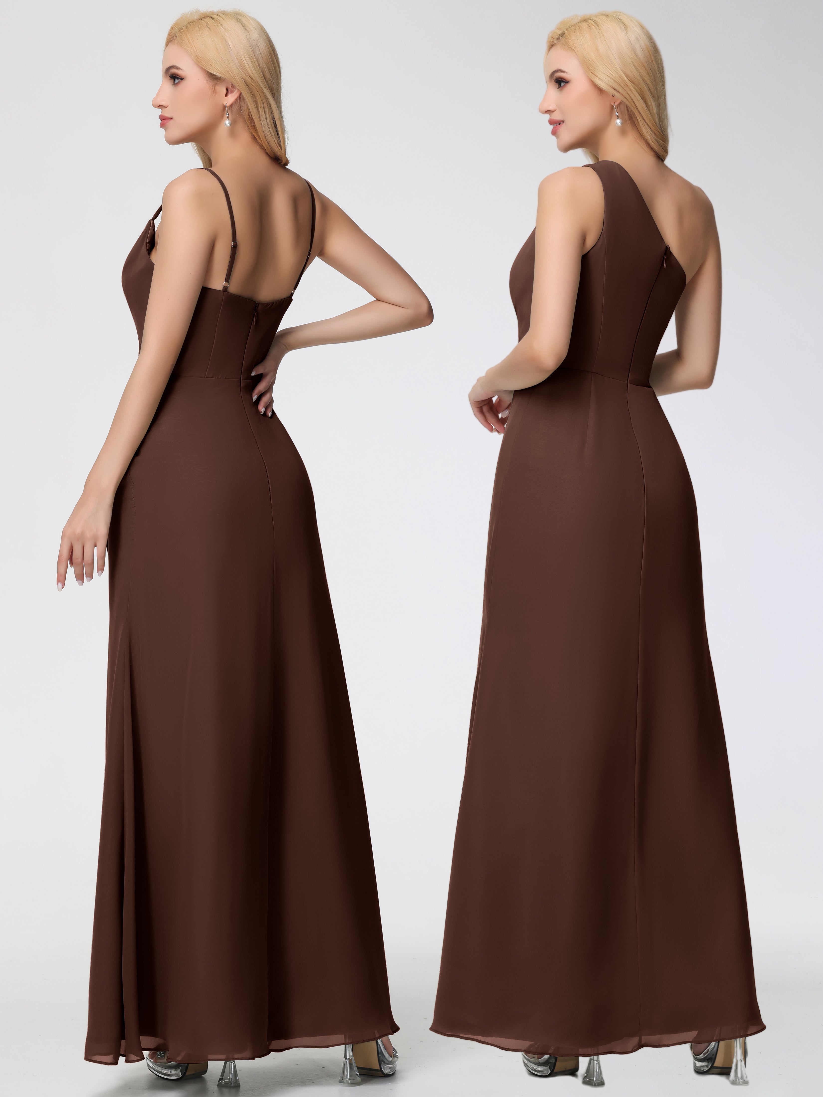 Cowl Sheath/Column Spaghetti Straps Chiffon Bridesmaid Dresses