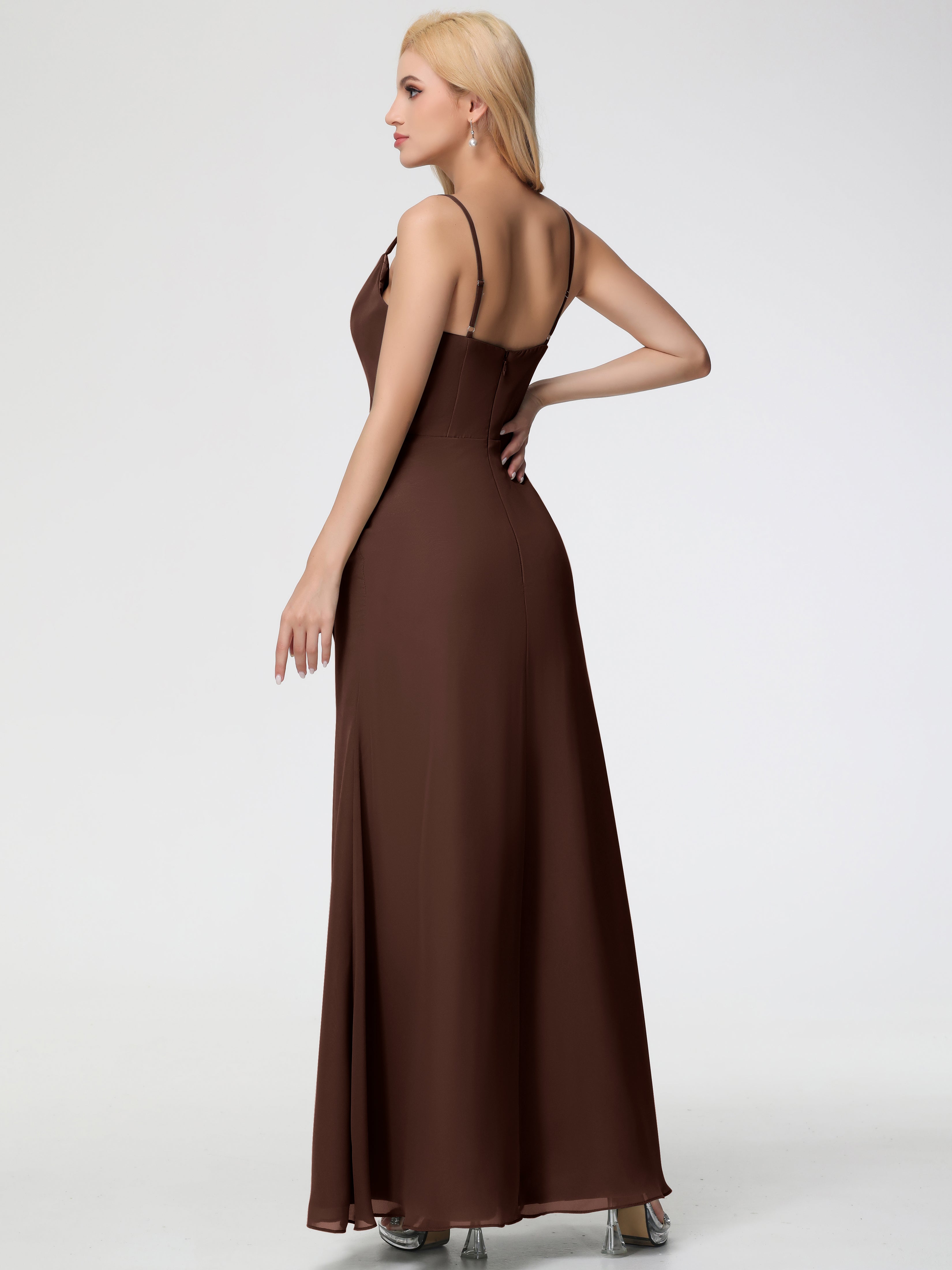 Cowl Sheath/Column Spaghetti Straps Chiffon Bridesmaid Dresses