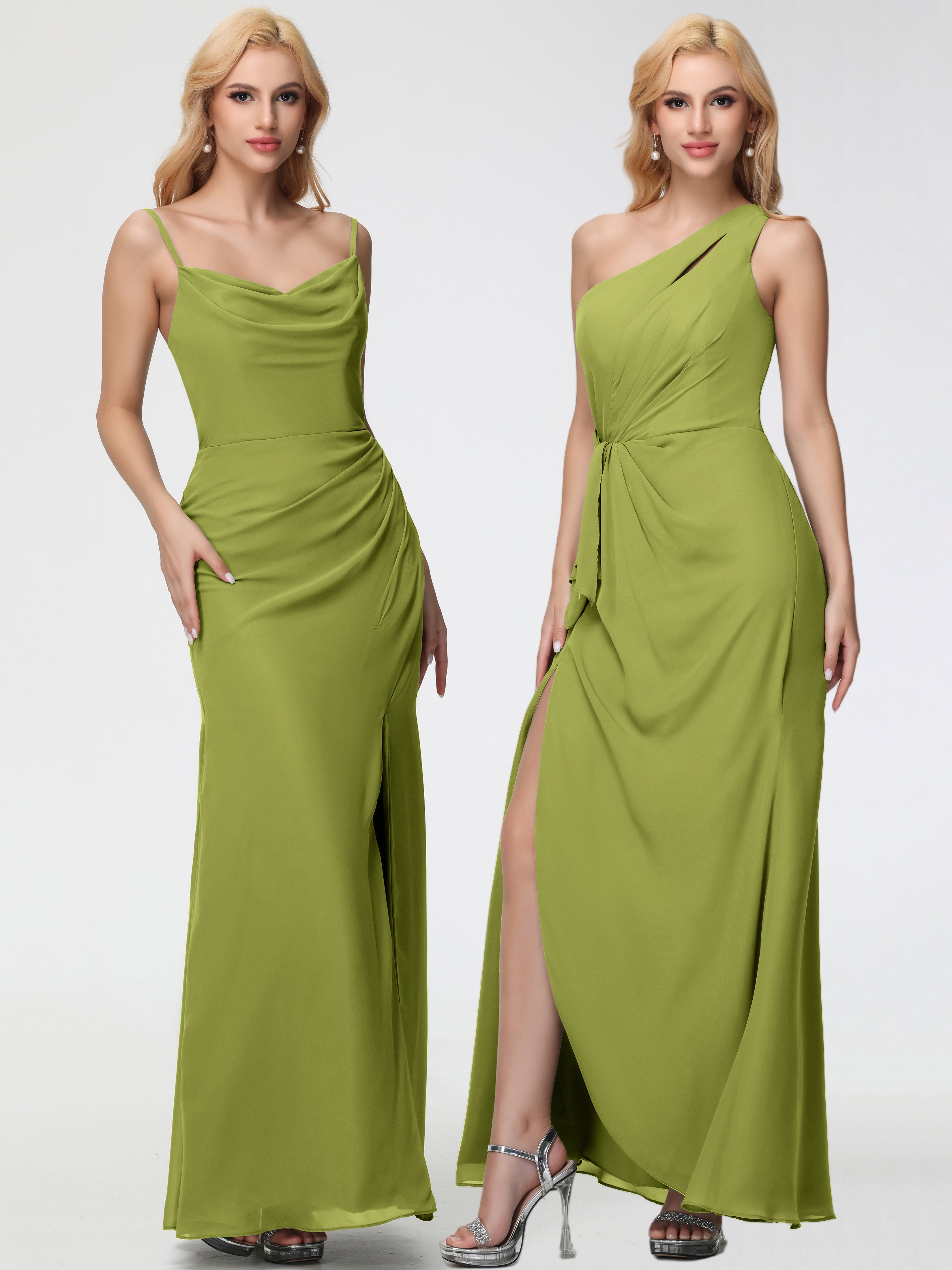 Cowl Sheath/Column Spaghetti Straps Chiffon Bridesmaid Dresses