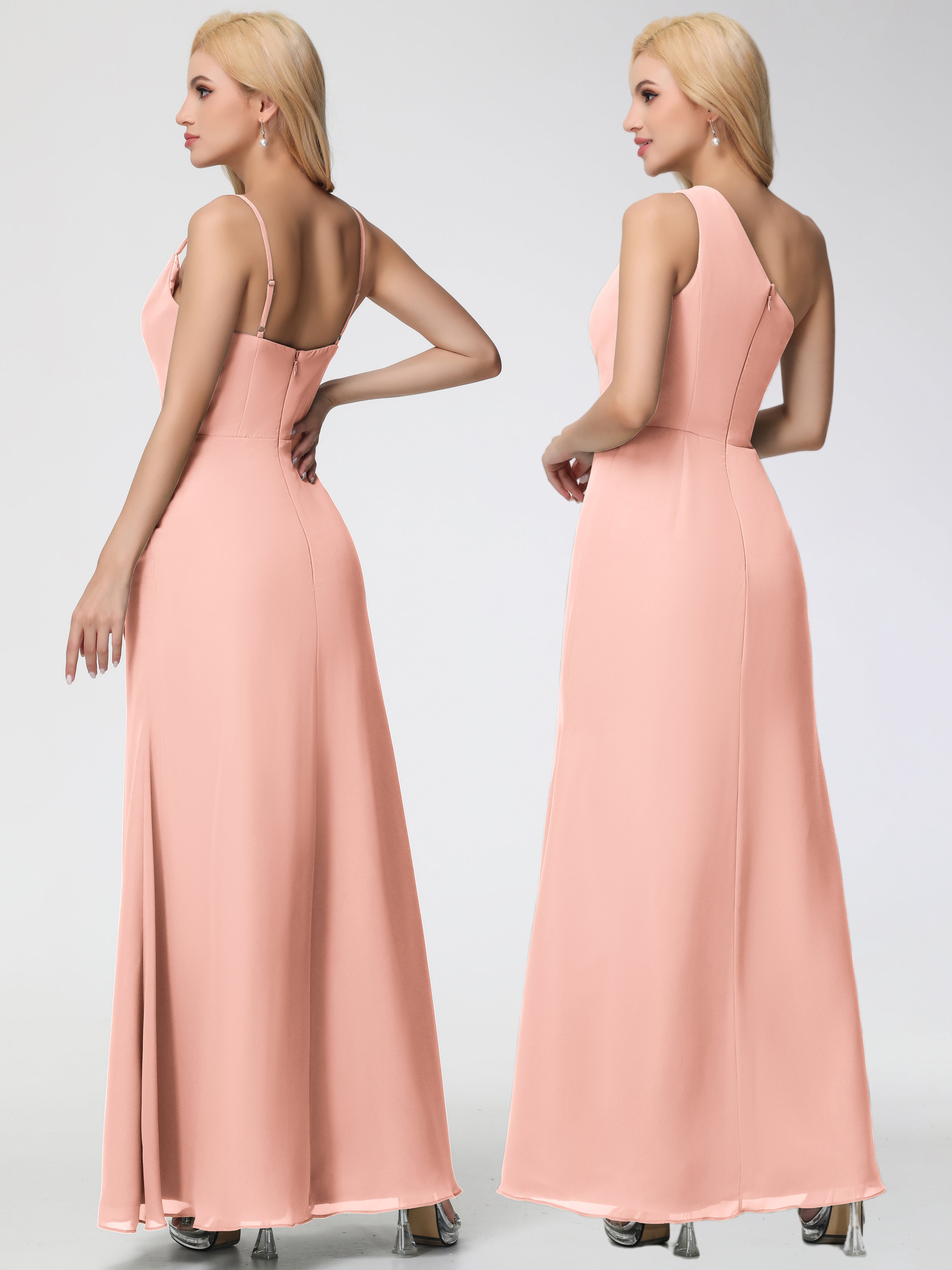 Cowl Sheath/Column Spaghetti Straps Chiffon Bridesmaid Dresses