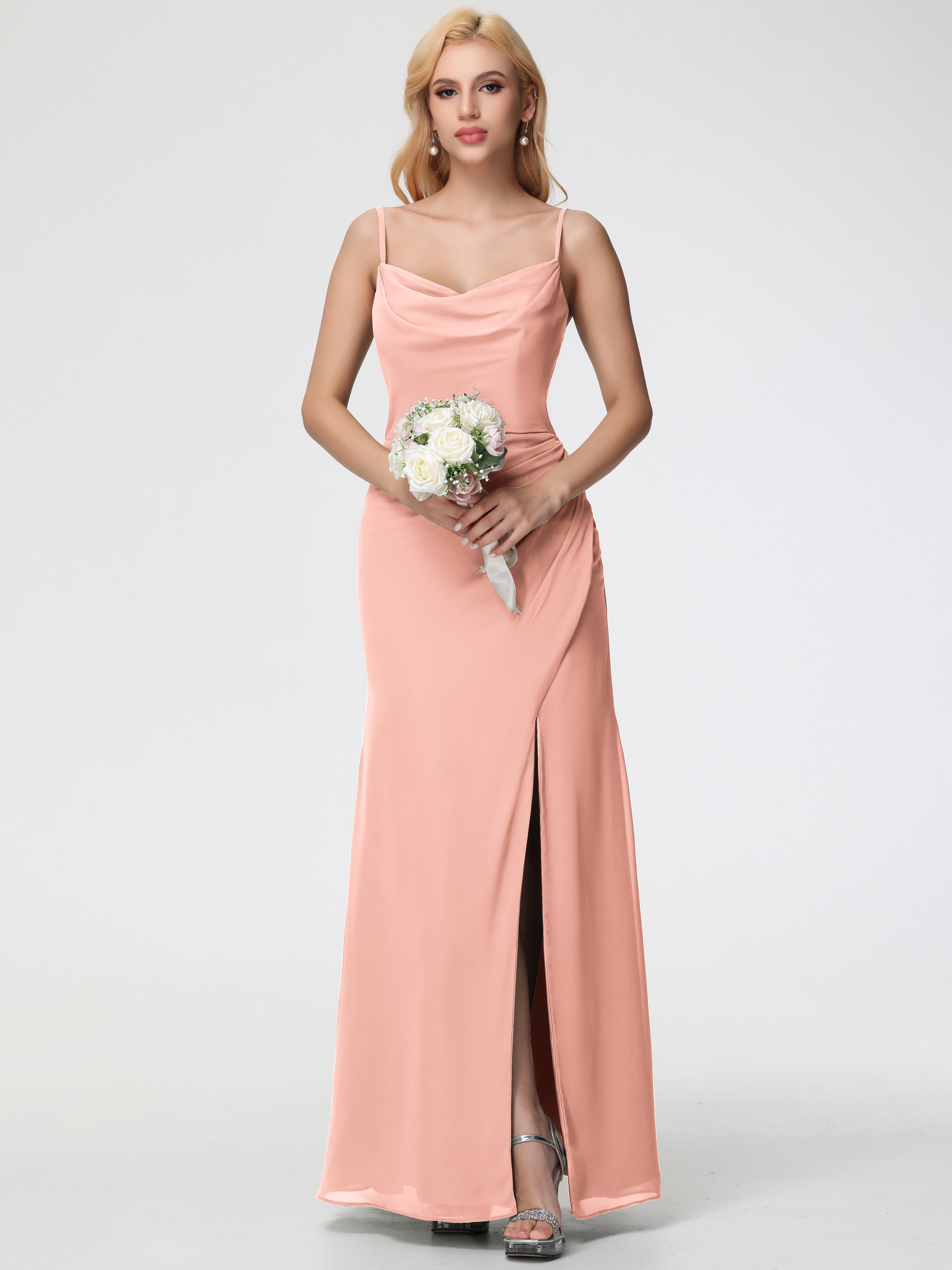 Cowl Sheath/Column Spaghetti Straps Chiffon Bridesmaid Dresses