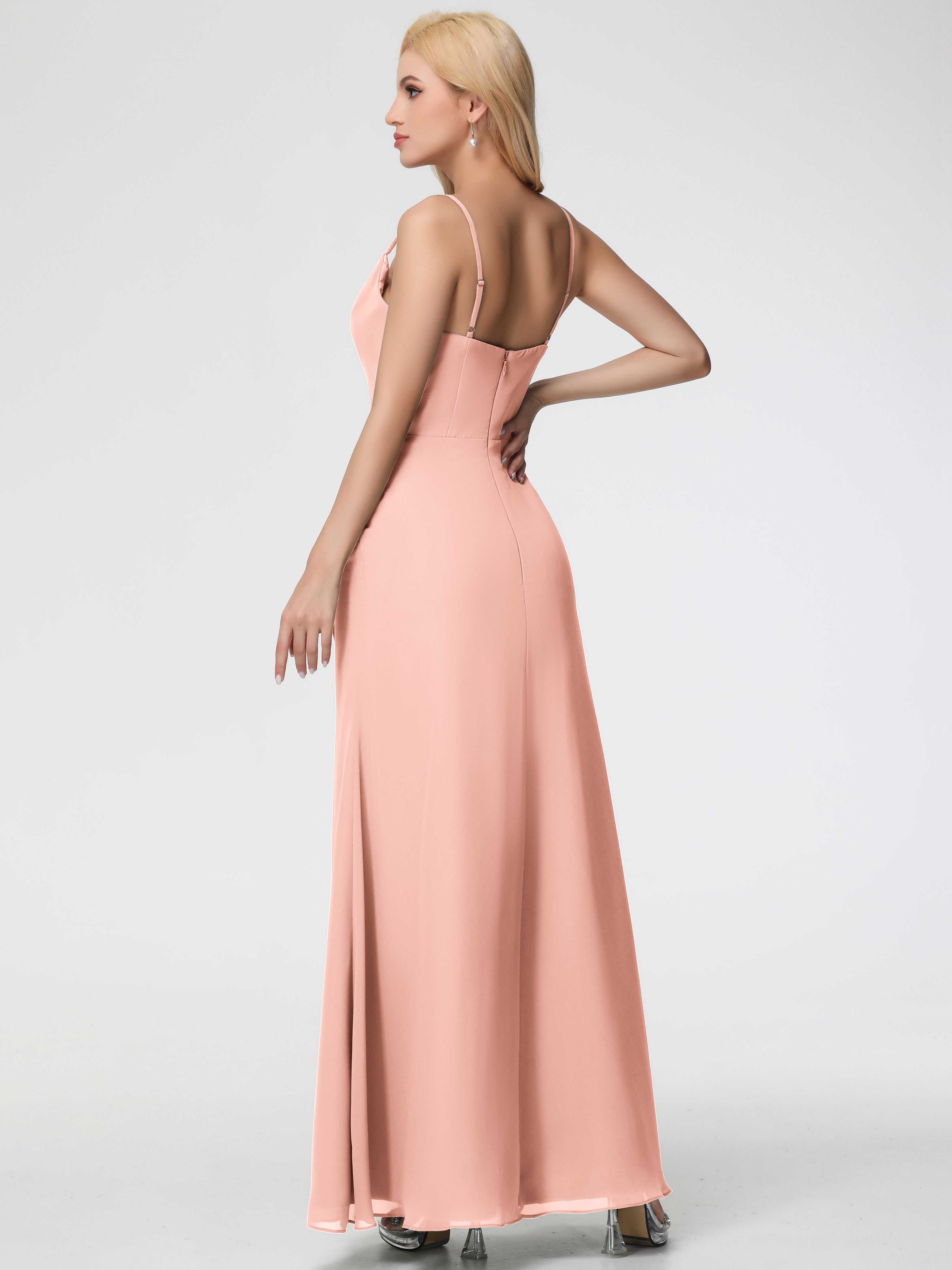 Cowl Sheath/Column Spaghetti Straps Chiffon Bridesmaid Dresses