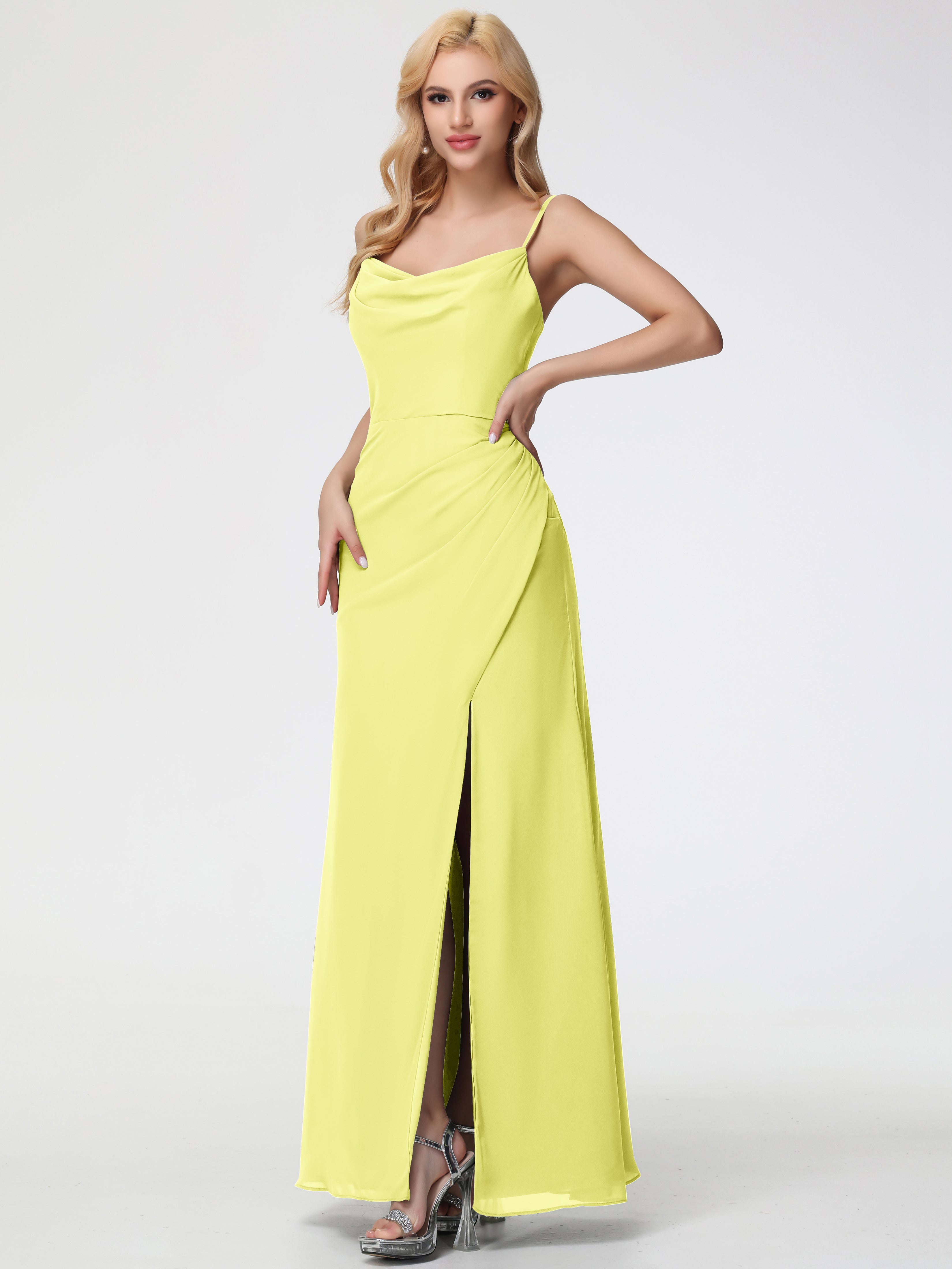 Cowl Sheath/Column Spaghetti Straps Chiffon Bridesmaid Dresses