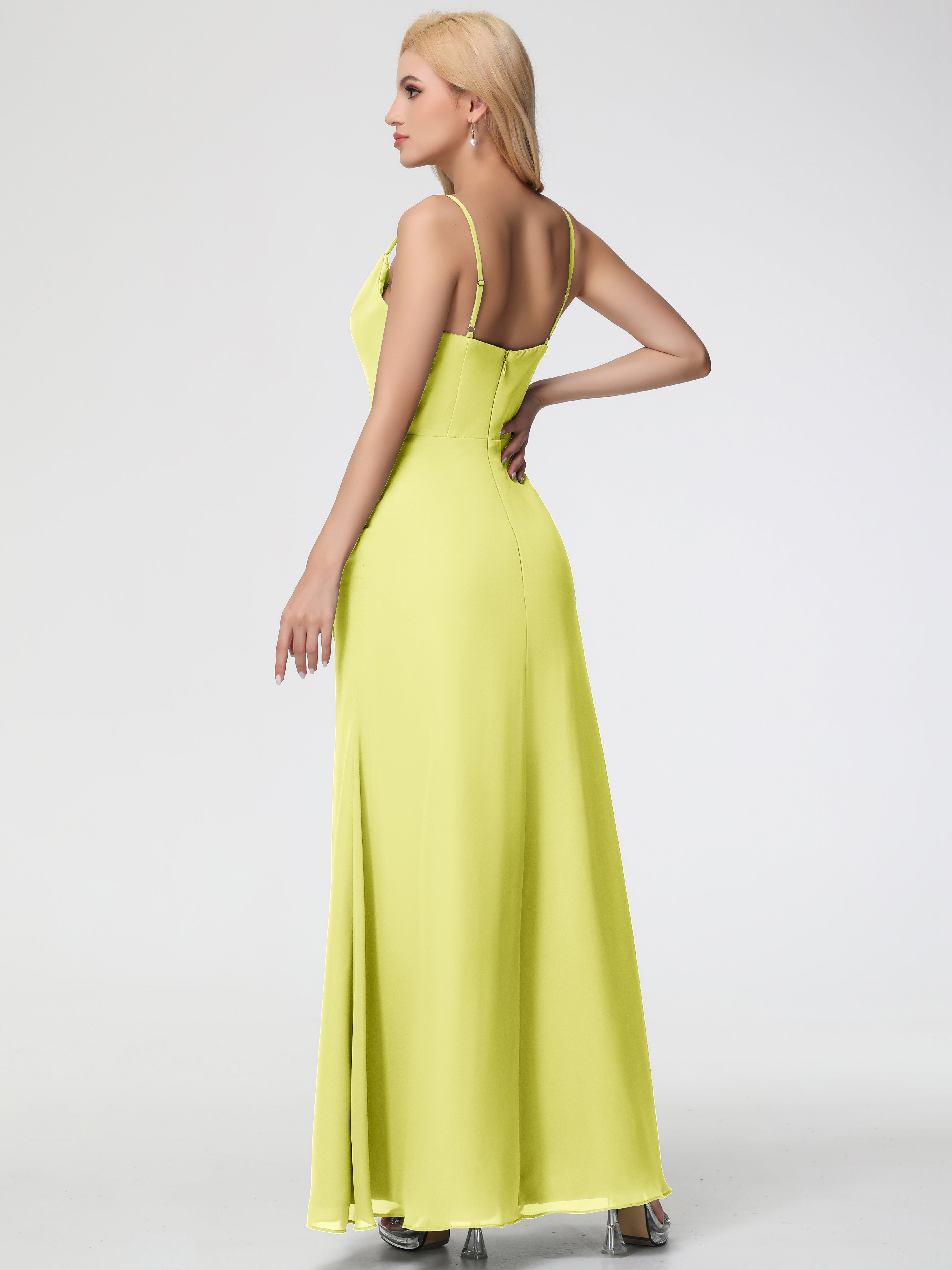 Cowl Sheath/Column Spaghetti Straps Chiffon Bridesmaid Dresses