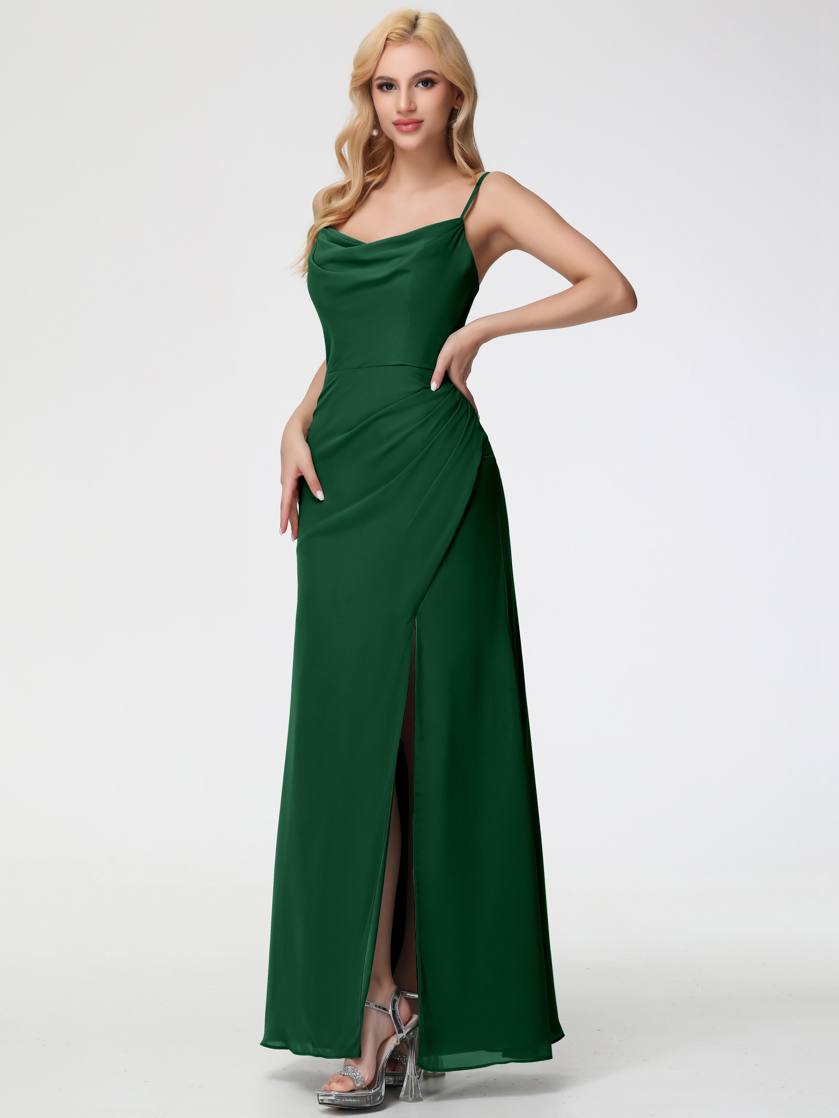 Cowl Sheath/Column Spaghetti Straps Chiffon Bridesmaid Dresses