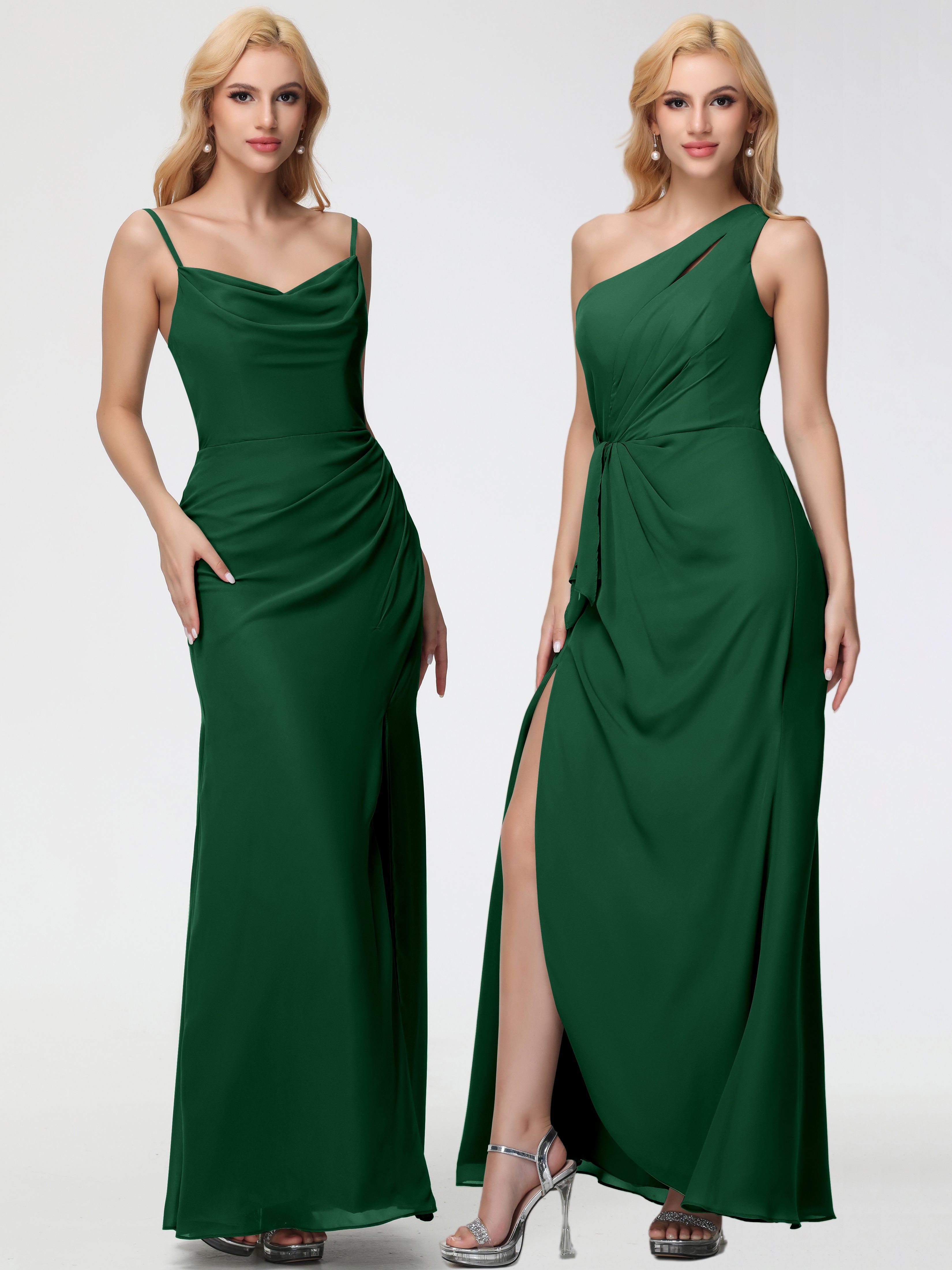 Cowl Sheath/Column Spaghetti Straps Chiffon Bridesmaid Dresses