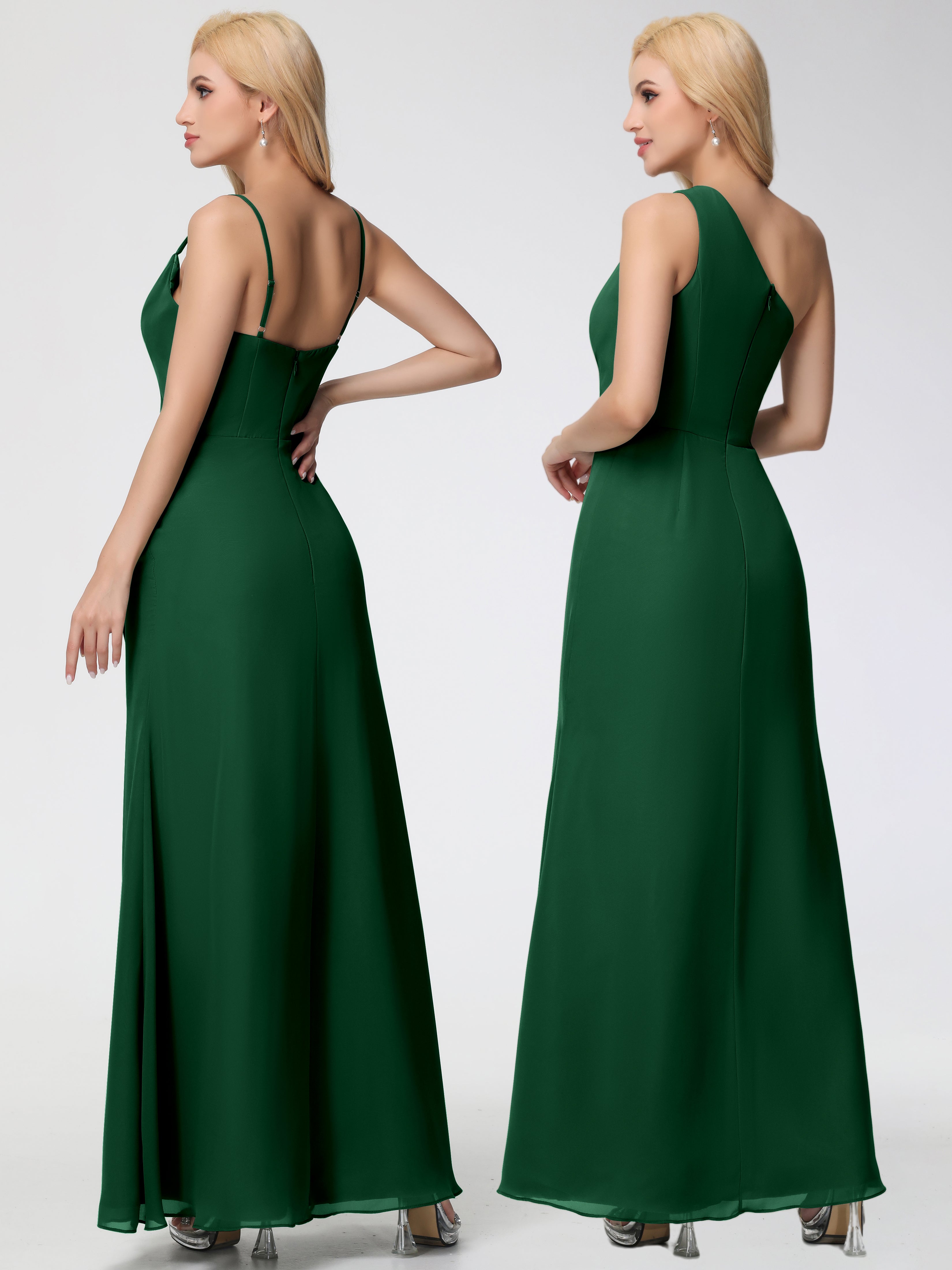 Cowl Sheath/Column Spaghetti Straps Chiffon Bridesmaid Dresses