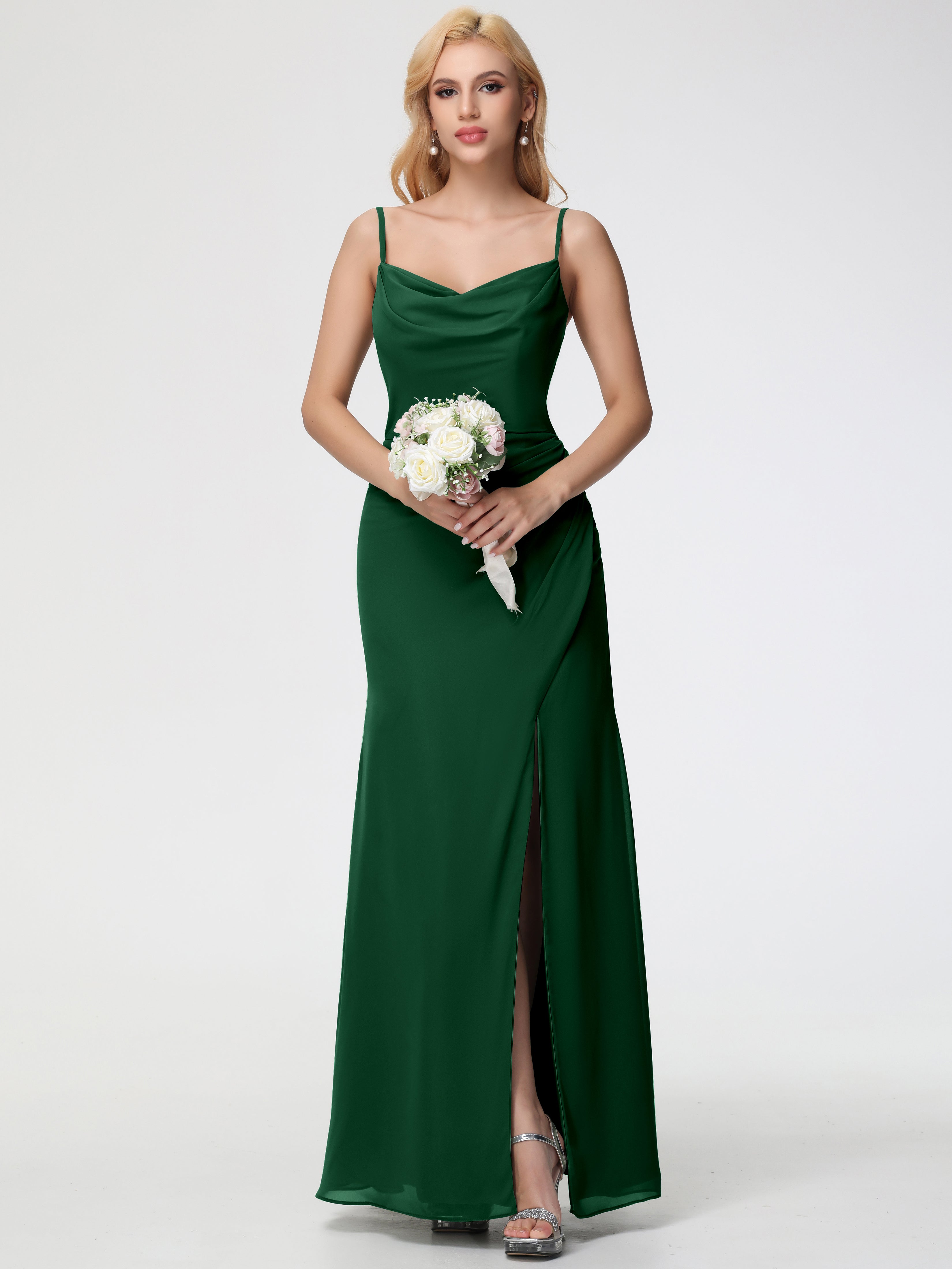 Cowl Sheath/Column Spaghetti Straps Chiffon Bridesmaid Dresses