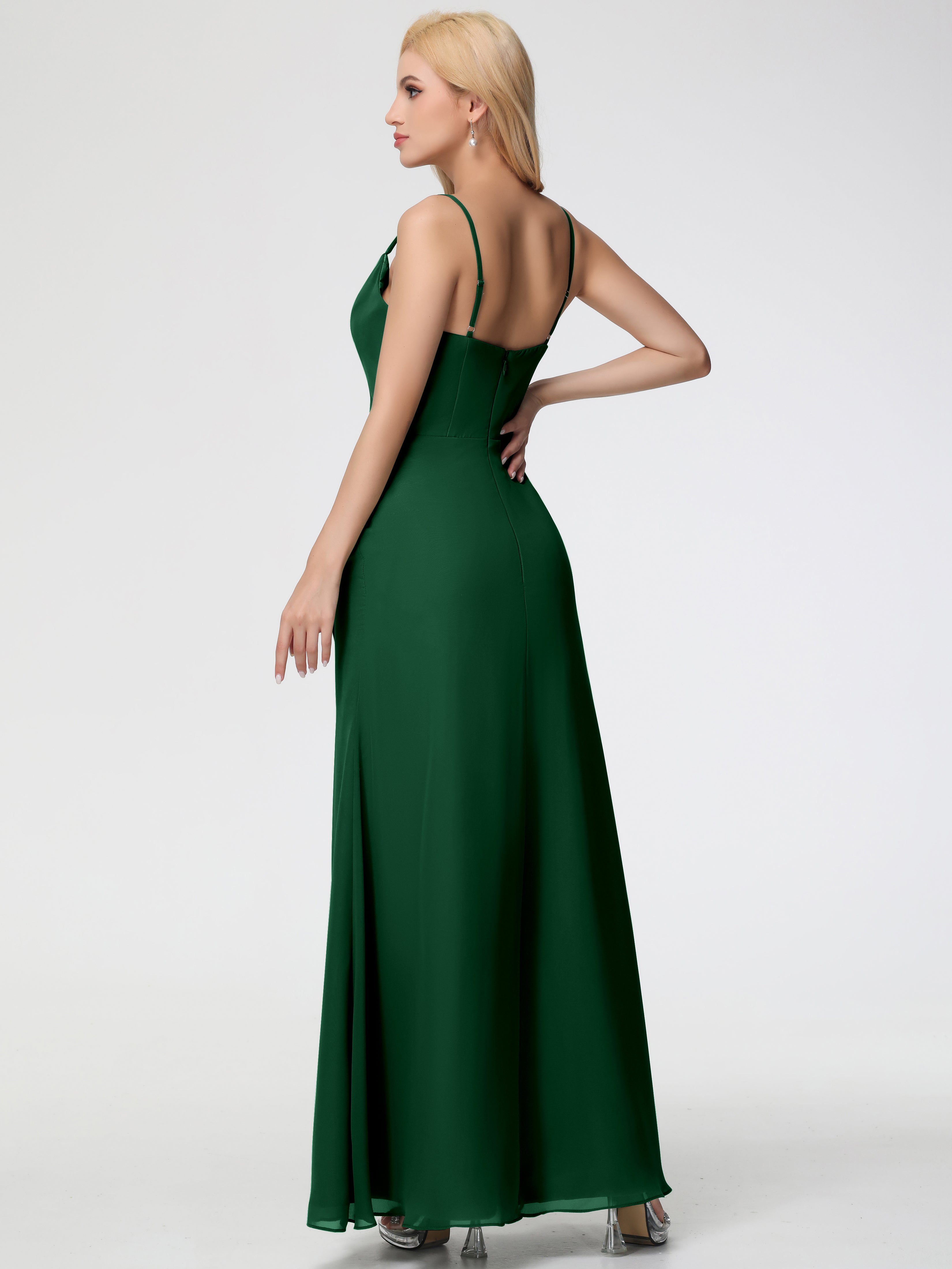 Cowl Sheath/Column Spaghetti Straps Chiffon Bridesmaid Dresses