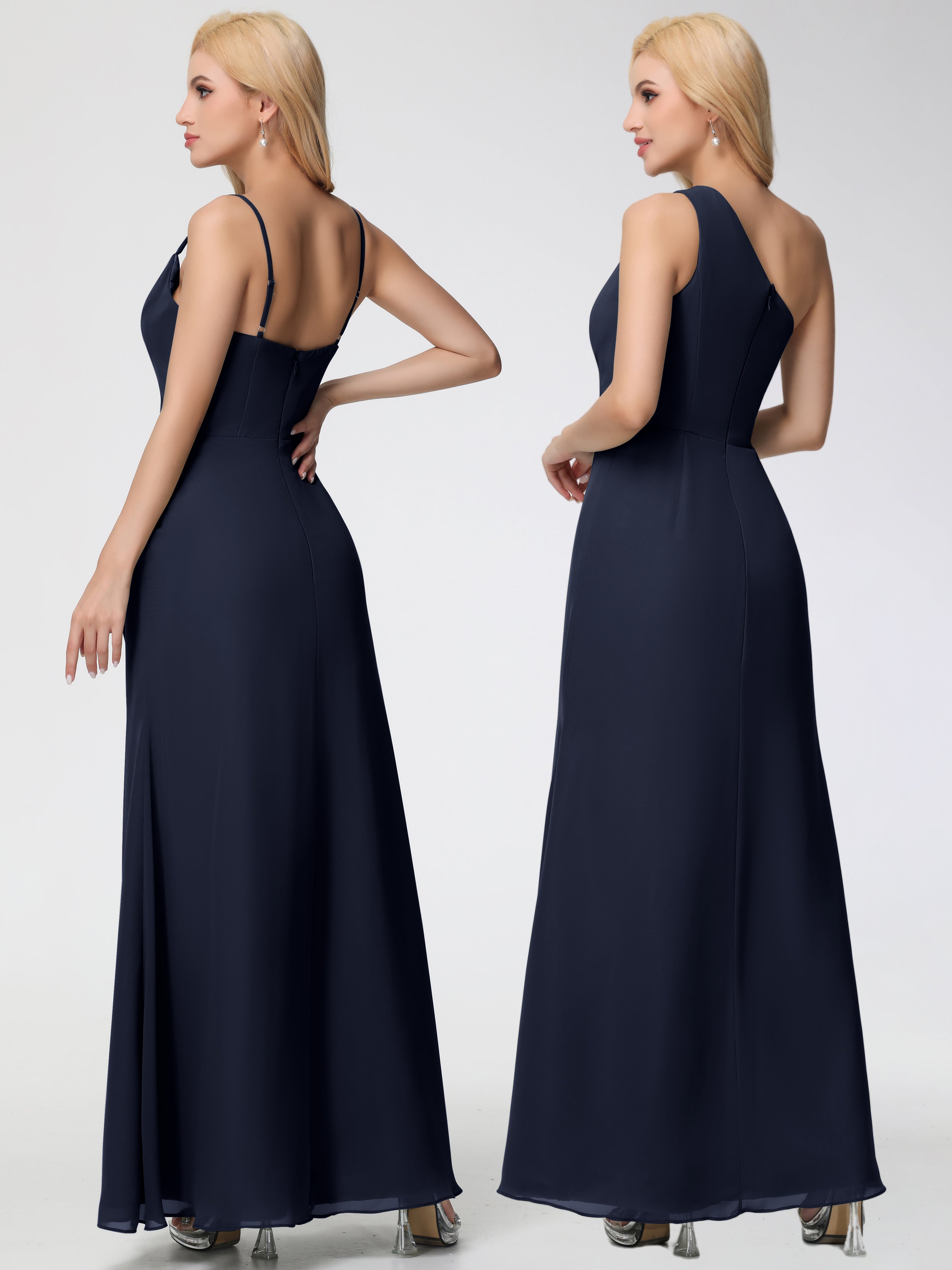 Cowl Sheath/Column Spaghetti Straps Chiffon Bridesmaid Dresses