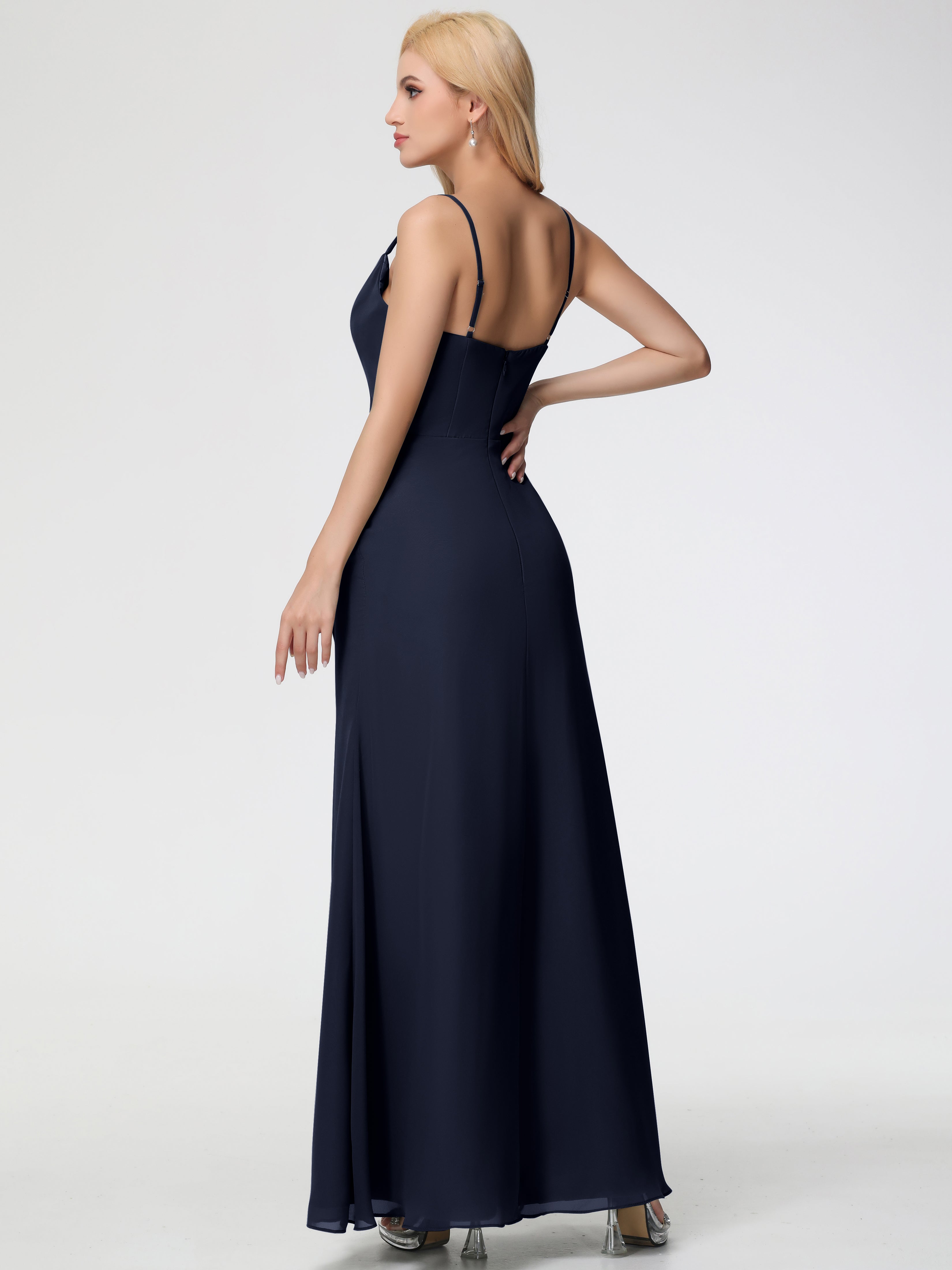 Cowl Sheath/Column Spaghetti Straps Chiffon Bridesmaid Dresses
