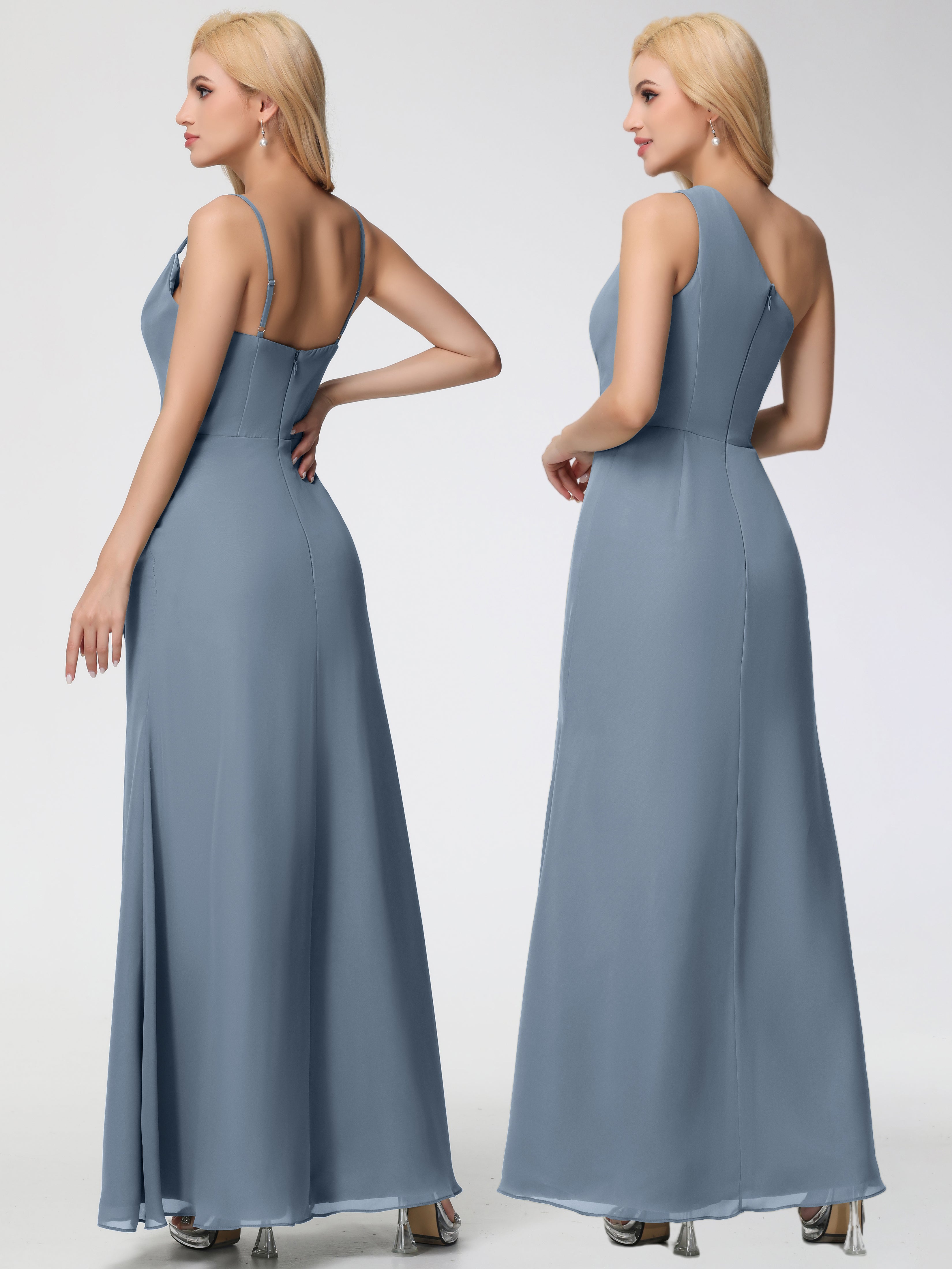 Cowl Sheath/Column Spaghetti Straps Chiffon Bridesmaid Dresses
