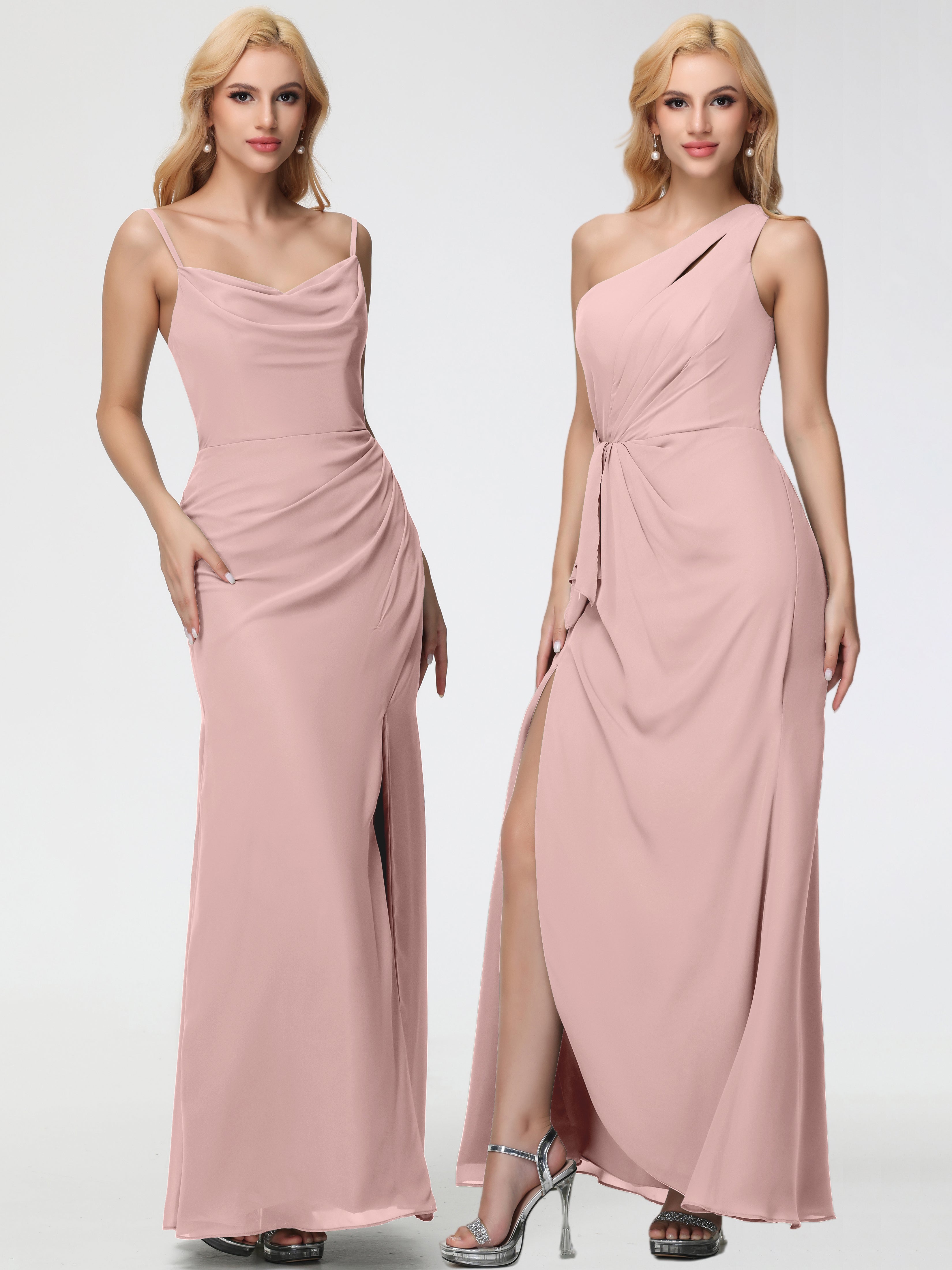 Cowl Sheath/Column Spaghetti Straps Chiffon Bridesmaid Dresses