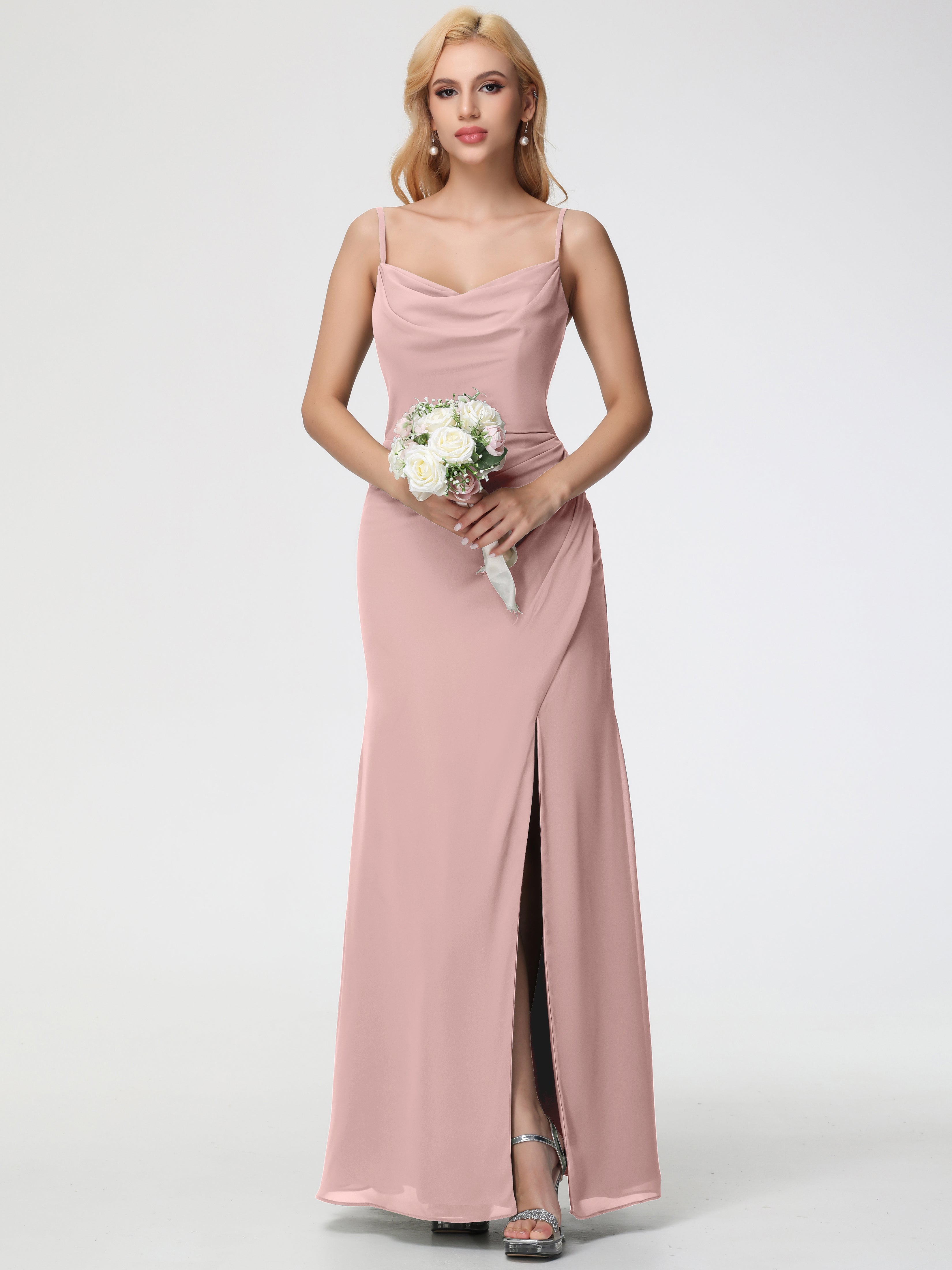 Cowl Sheath/Column Spaghetti Straps Chiffon Bridesmaid Dresses