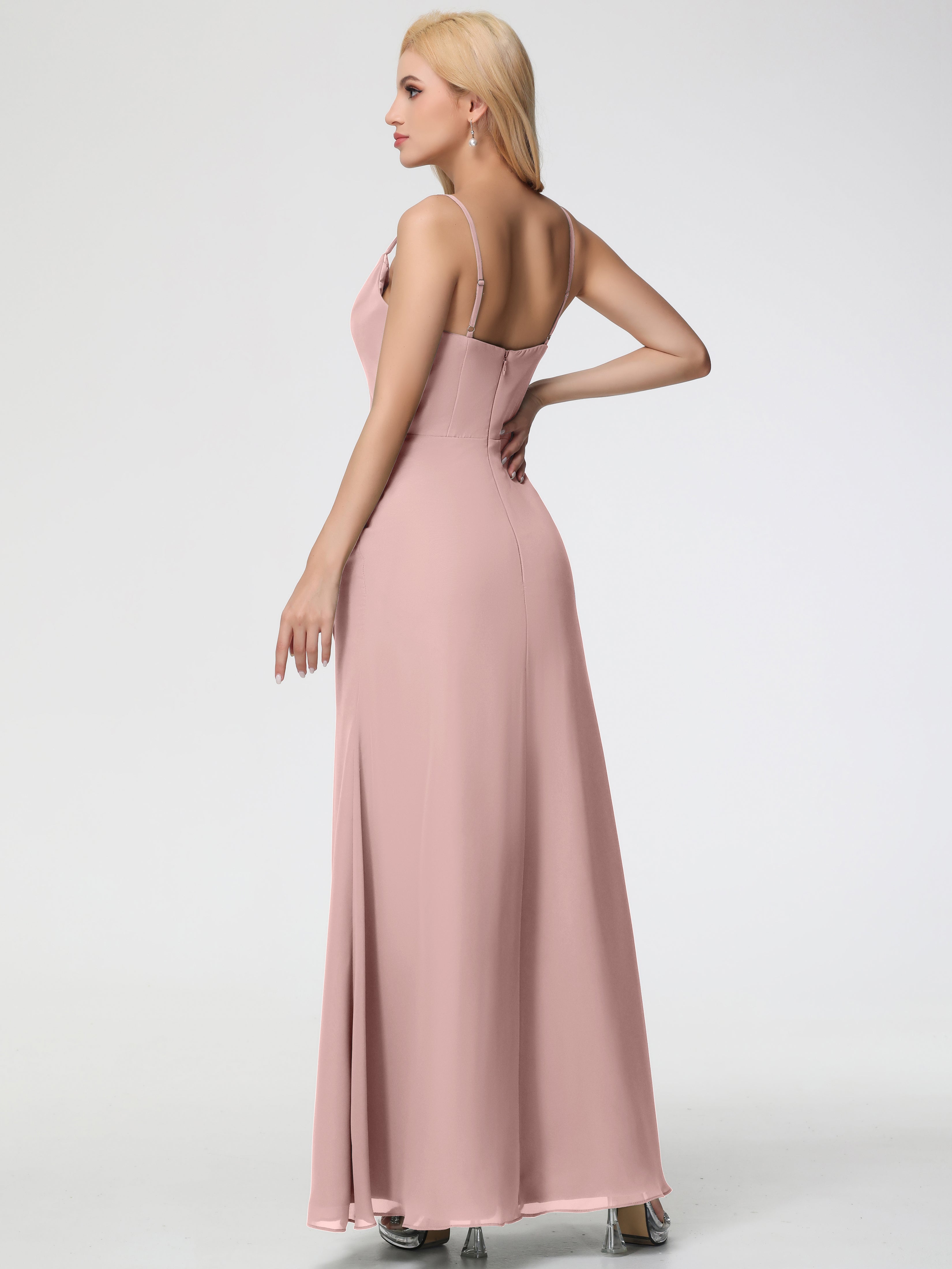 Cowl Sheath/Column Spaghetti Straps Chiffon Bridesmaid Dresses