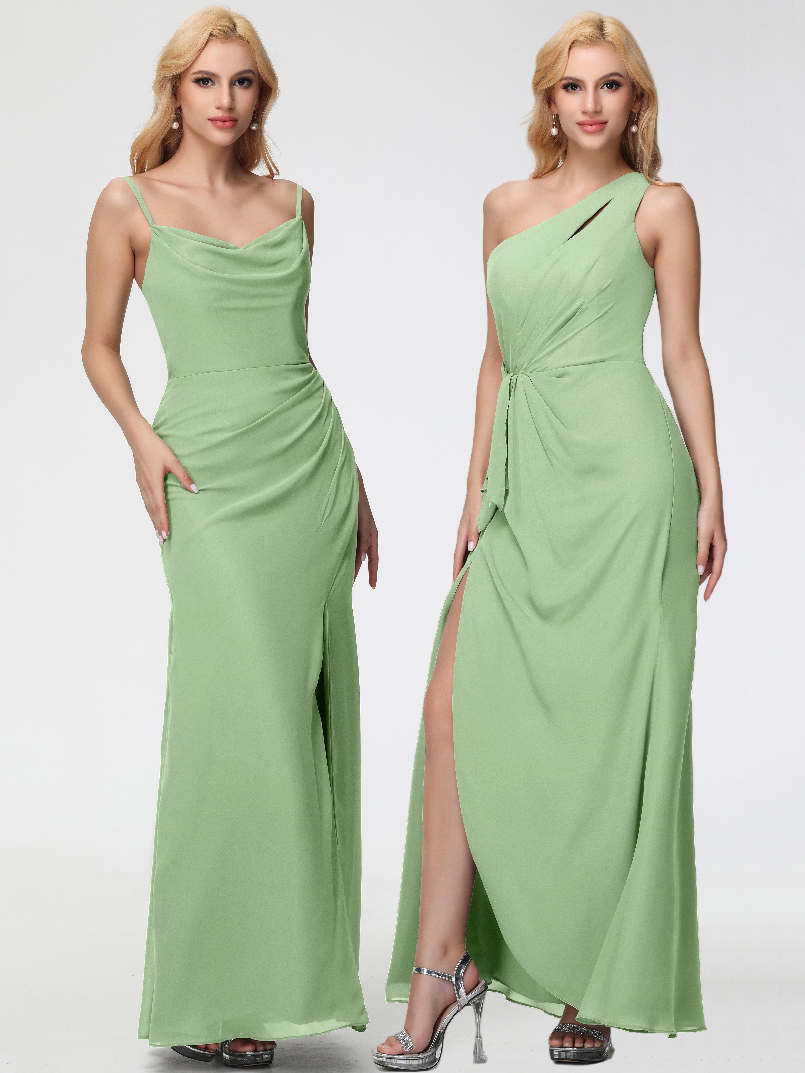 Cowl Sheath/Column Spaghetti Straps Chiffon Bridesmaid Dresses