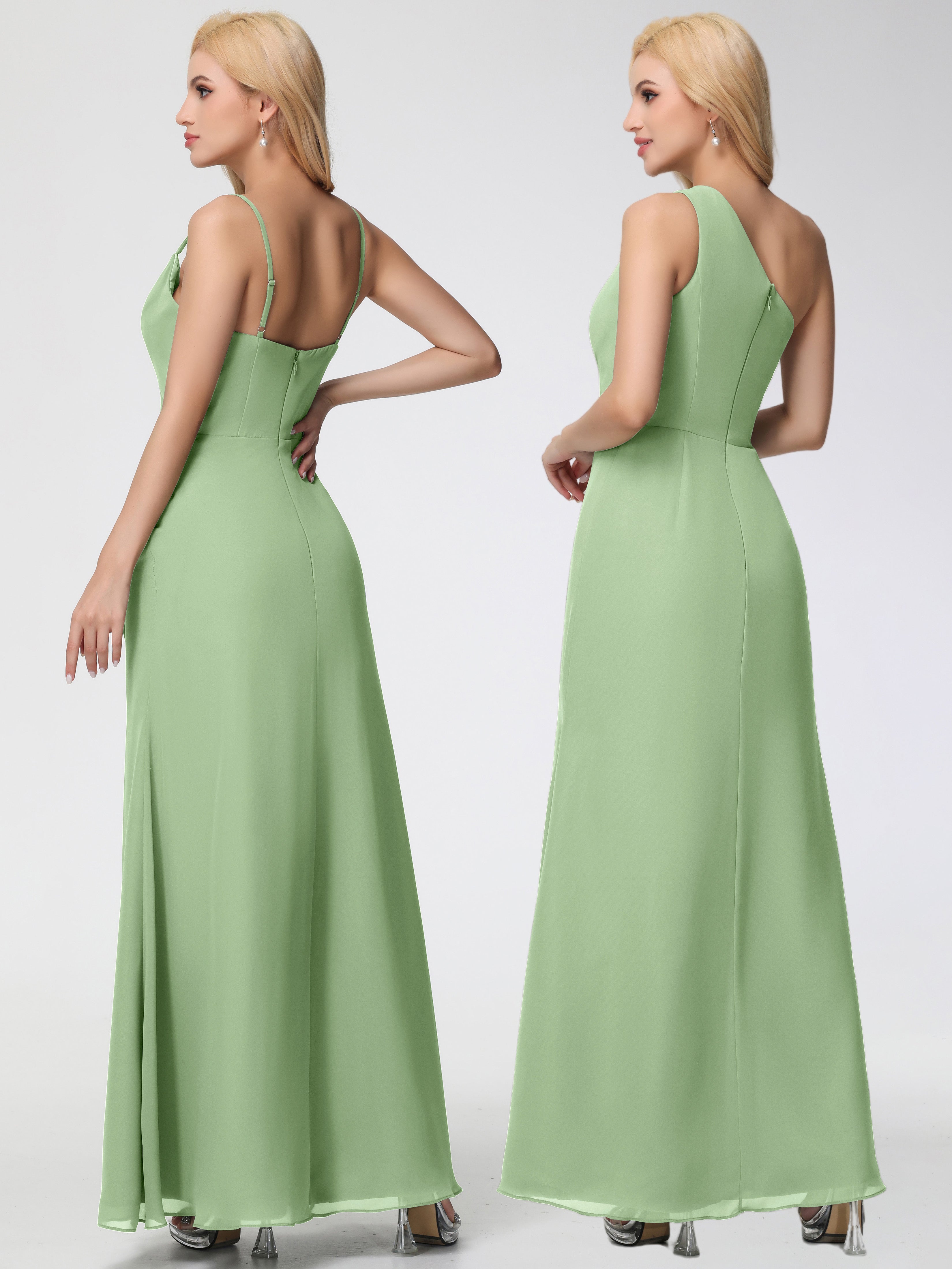 Cowl Sheath/Column Spaghetti Straps Chiffon Bridesmaid Dresses