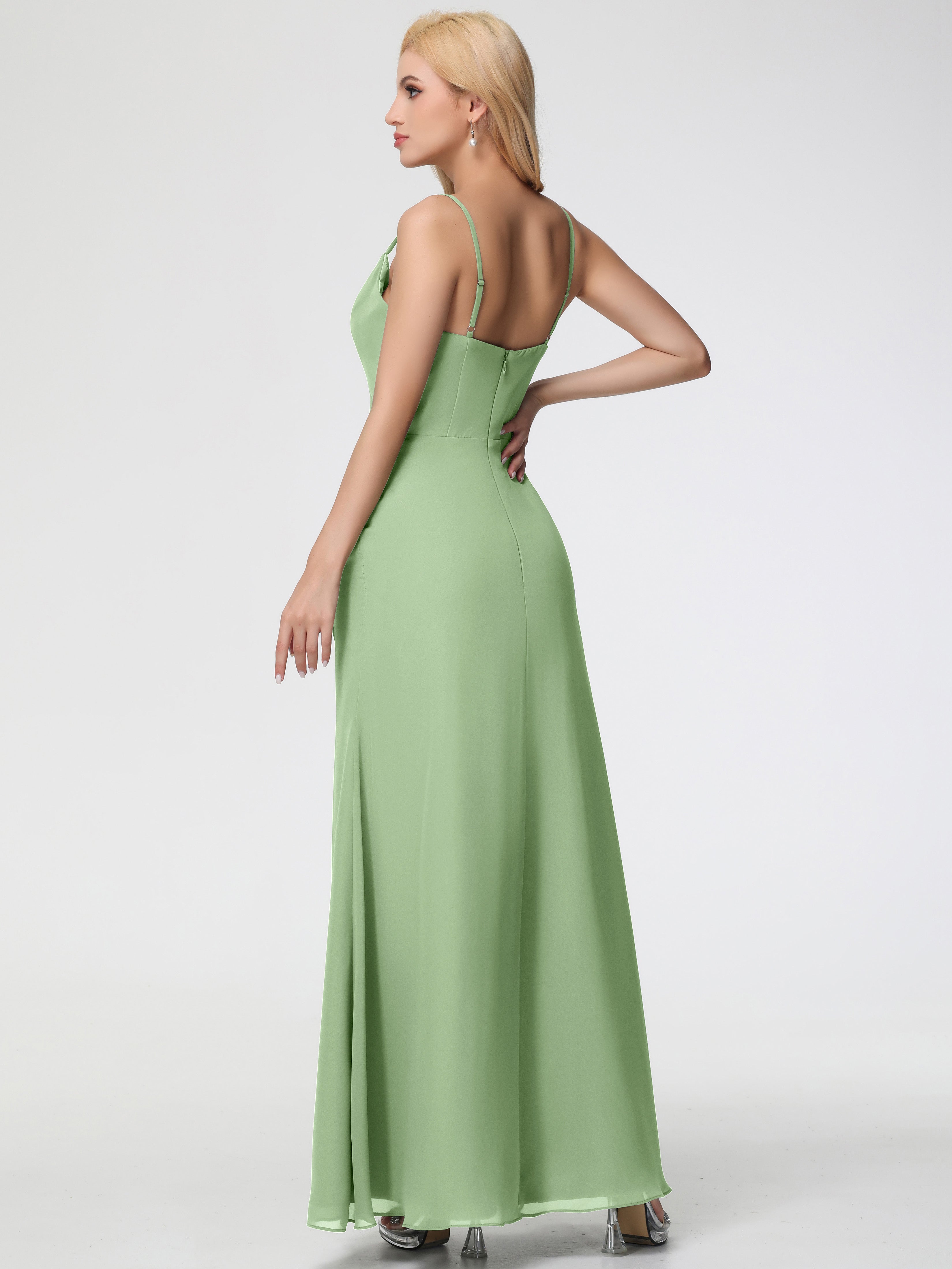 Cowl Sheath/Column Spaghetti Straps Chiffon Bridesmaid Dresses