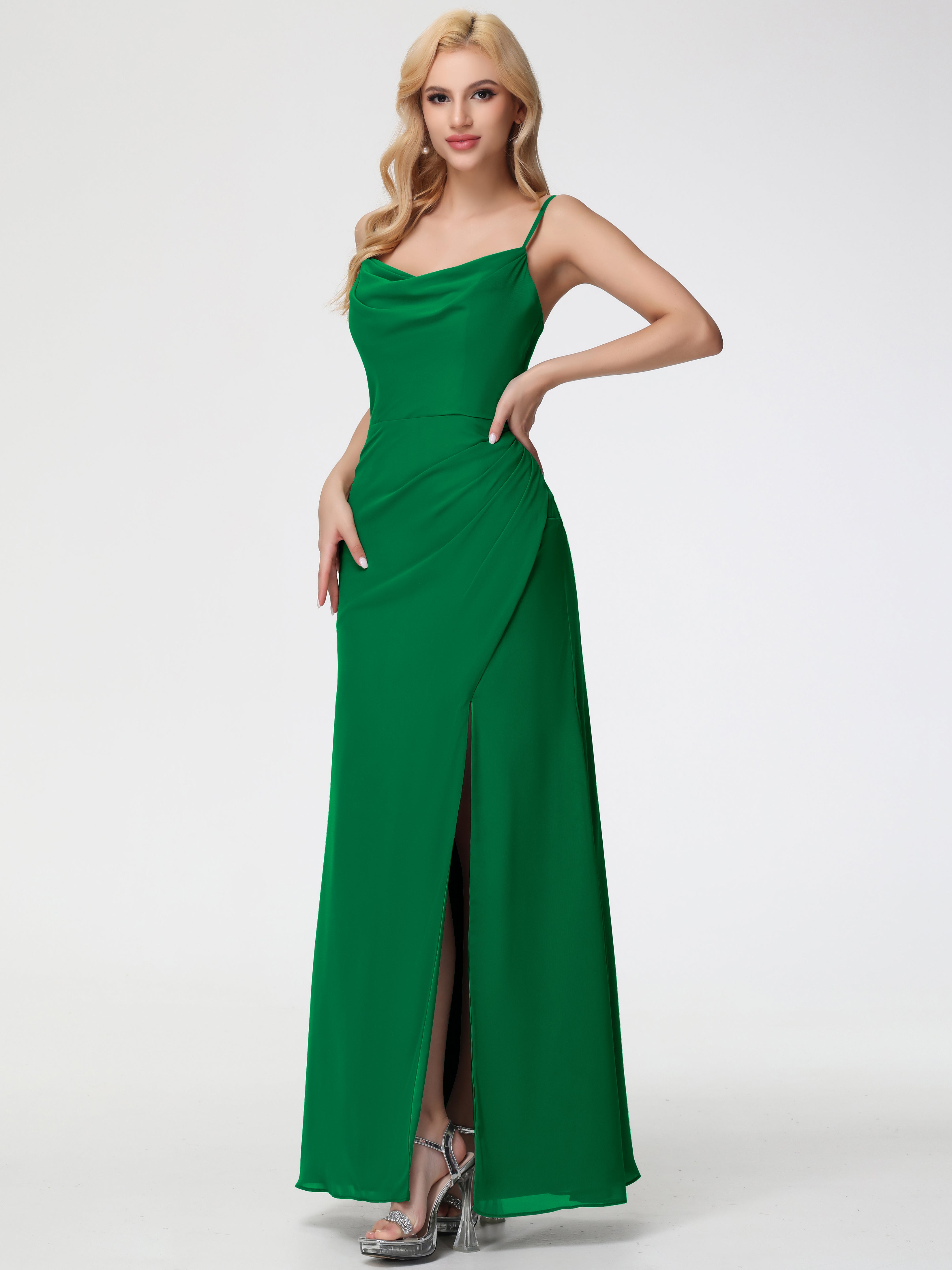 Cowl Sheath/Column Spaghetti Straps Chiffon Bridesmaid Dresses