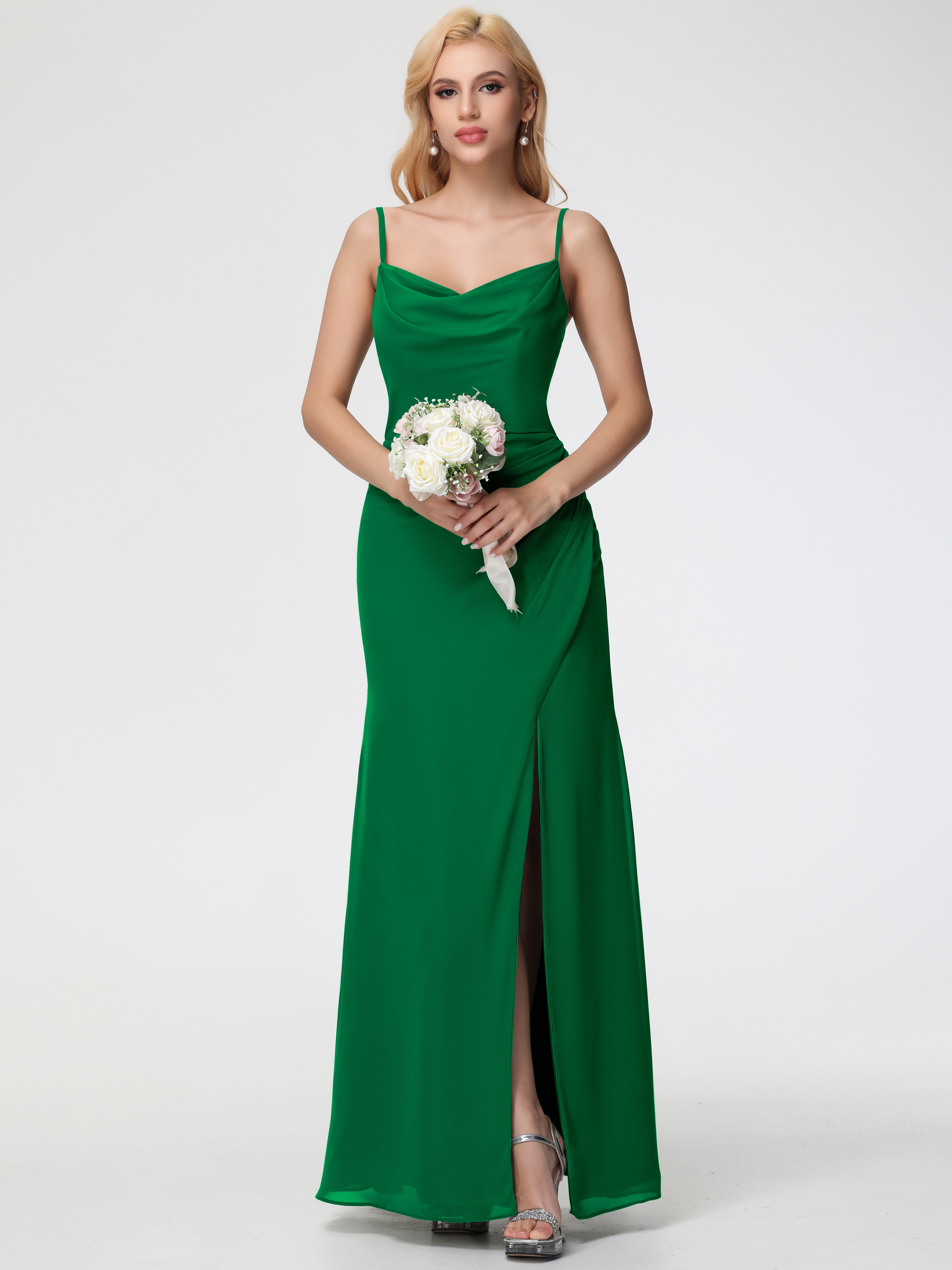 Cowl Sheath/Column Spaghetti Straps Chiffon Bridesmaid Dresses