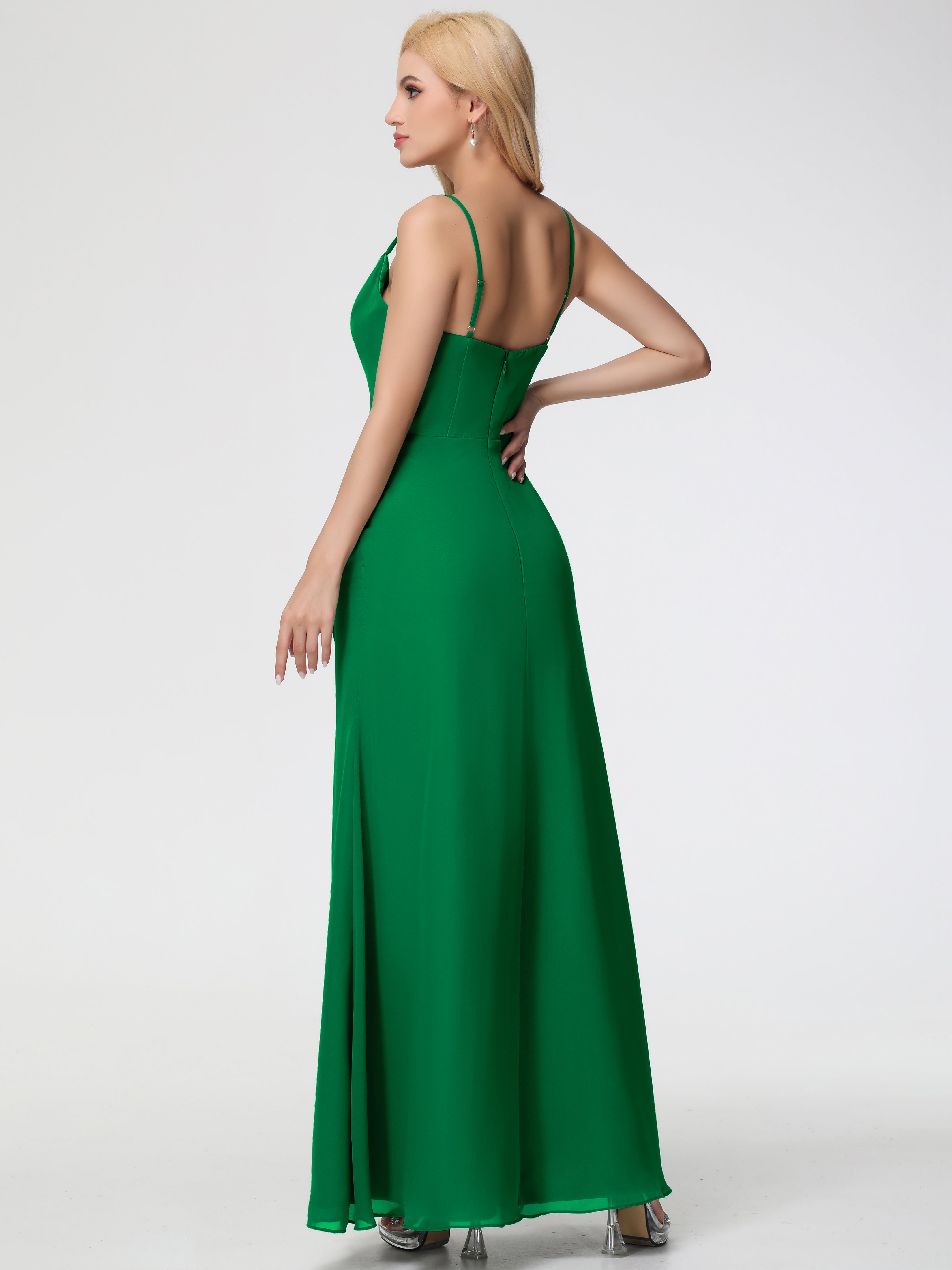 Cowl Sheath/Column Spaghetti Straps Chiffon Bridesmaid Dresses