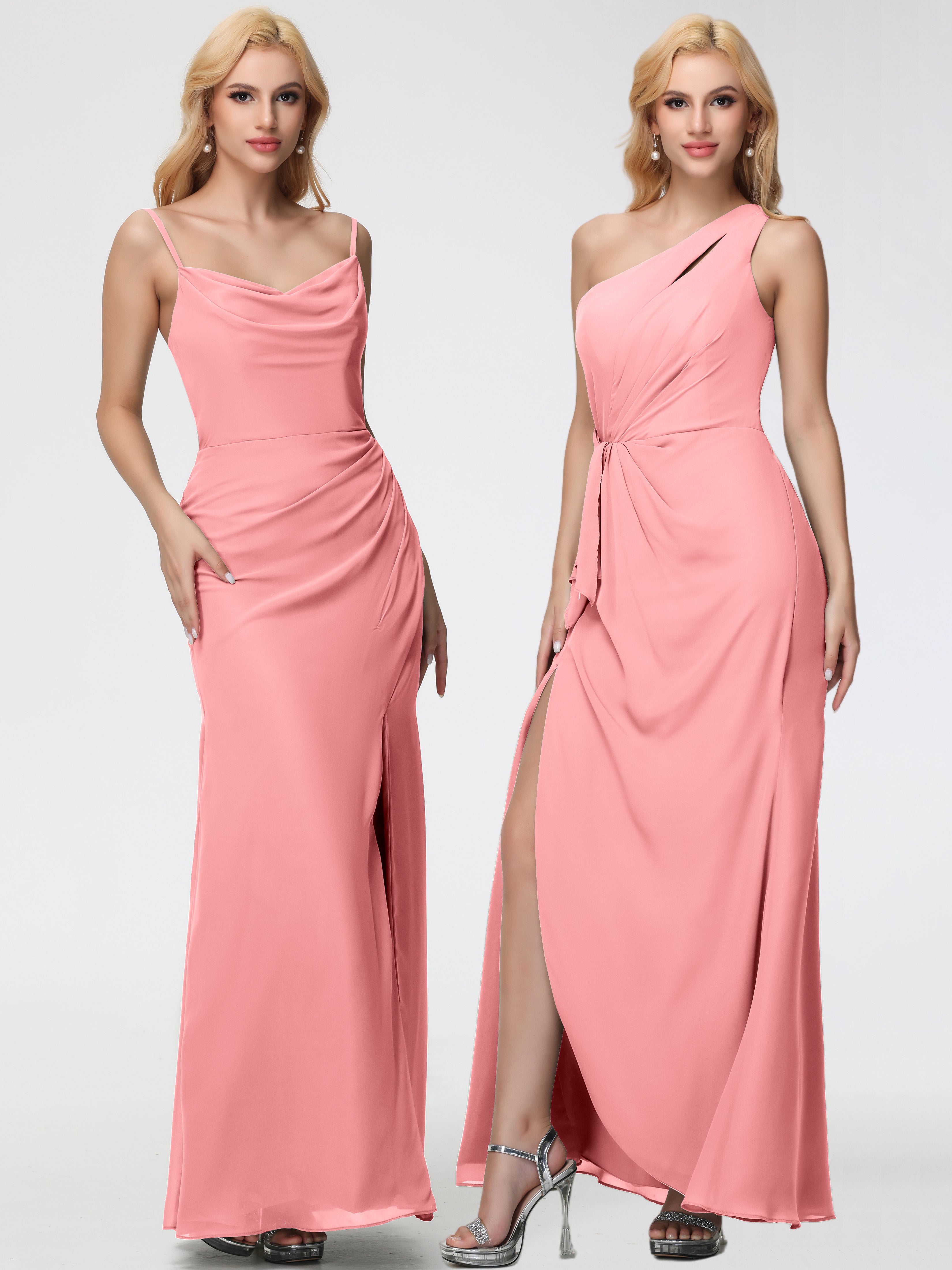 Cowl Sheath/Column Spaghetti Straps Chiffon Bridesmaid Dresses
