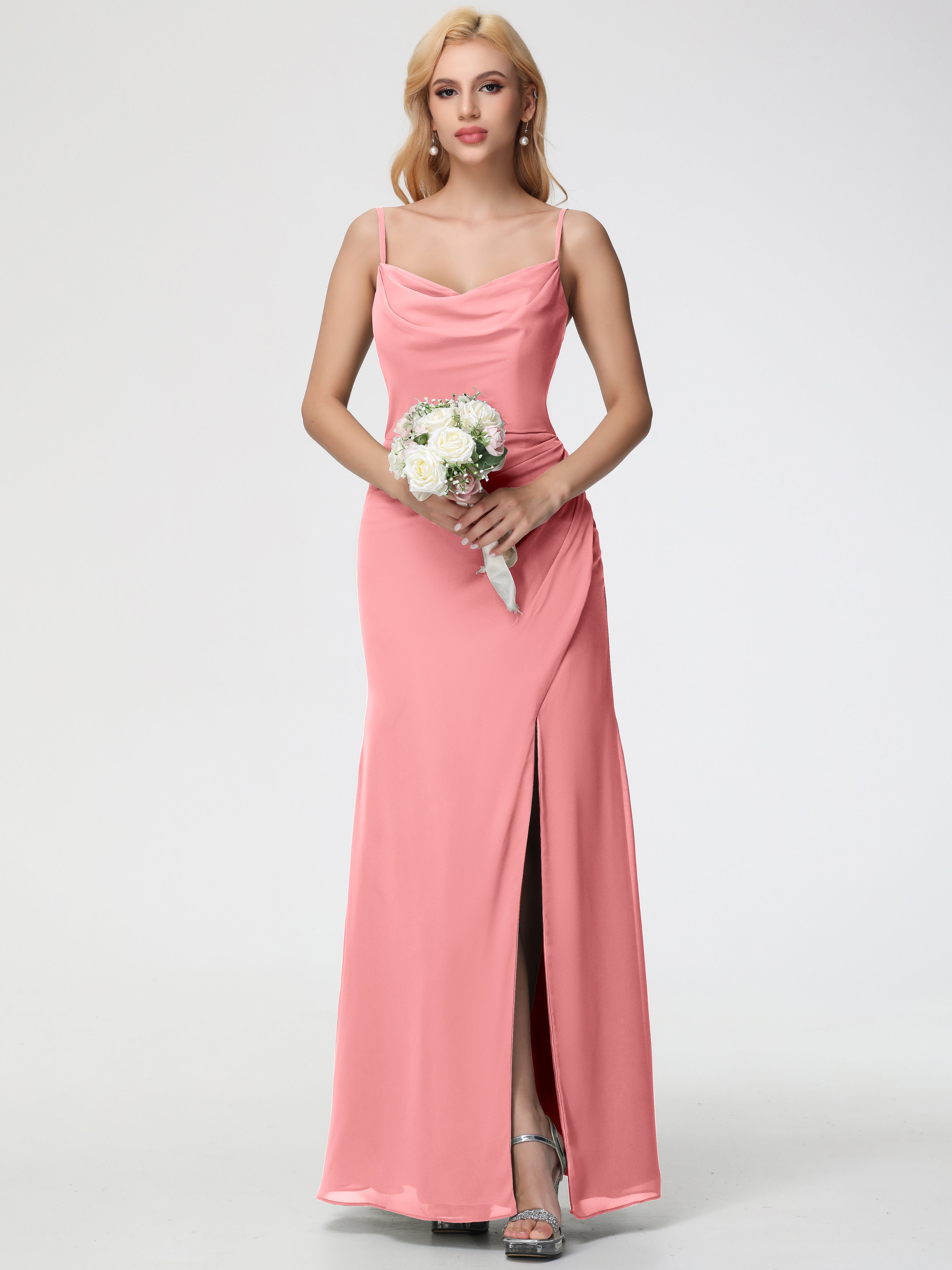 Cowl Sheath/Column Spaghetti Straps Chiffon Bridesmaid Dresses