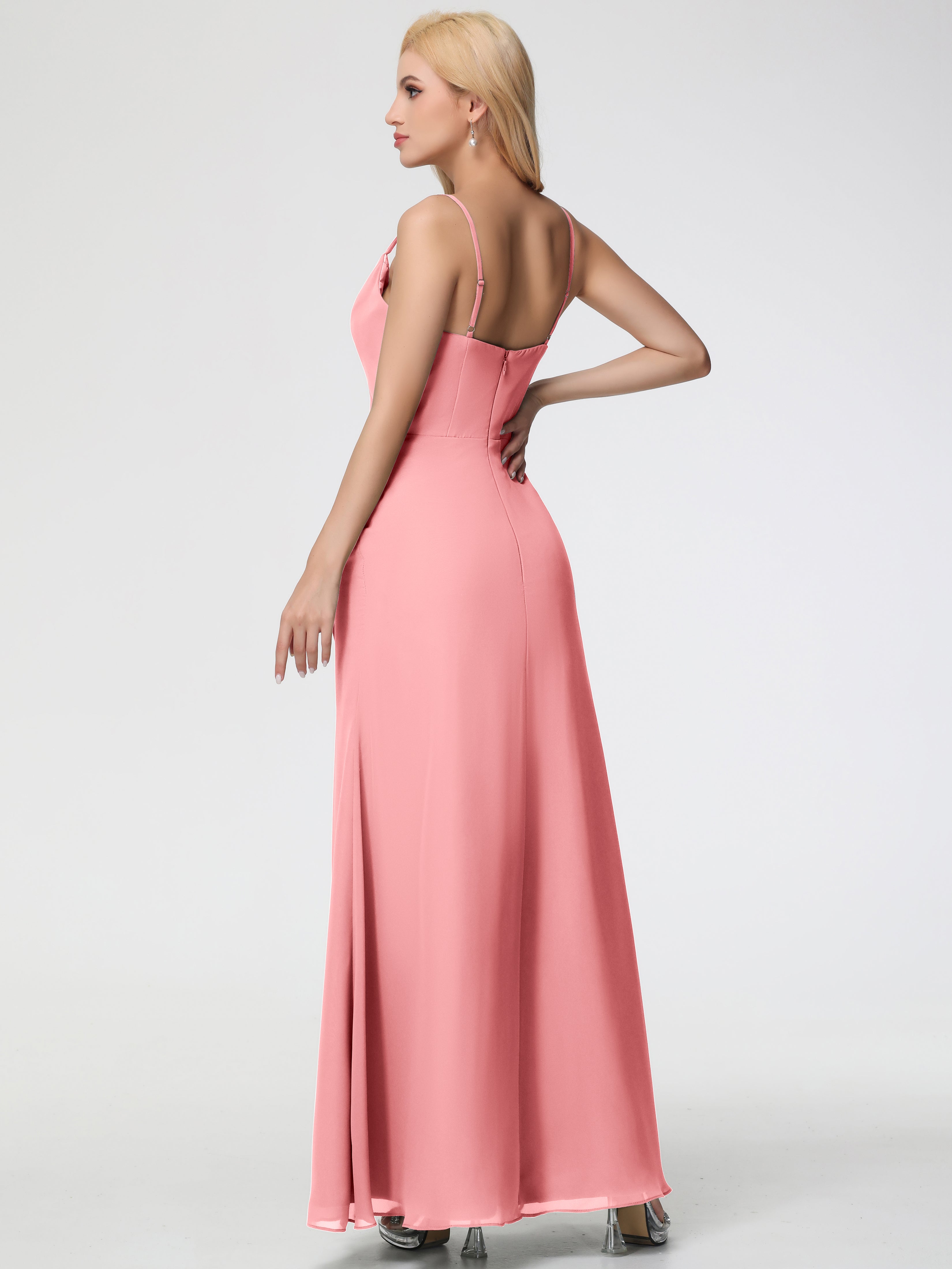 Cowl Sheath/Column Spaghetti Straps Chiffon Bridesmaid Dresses