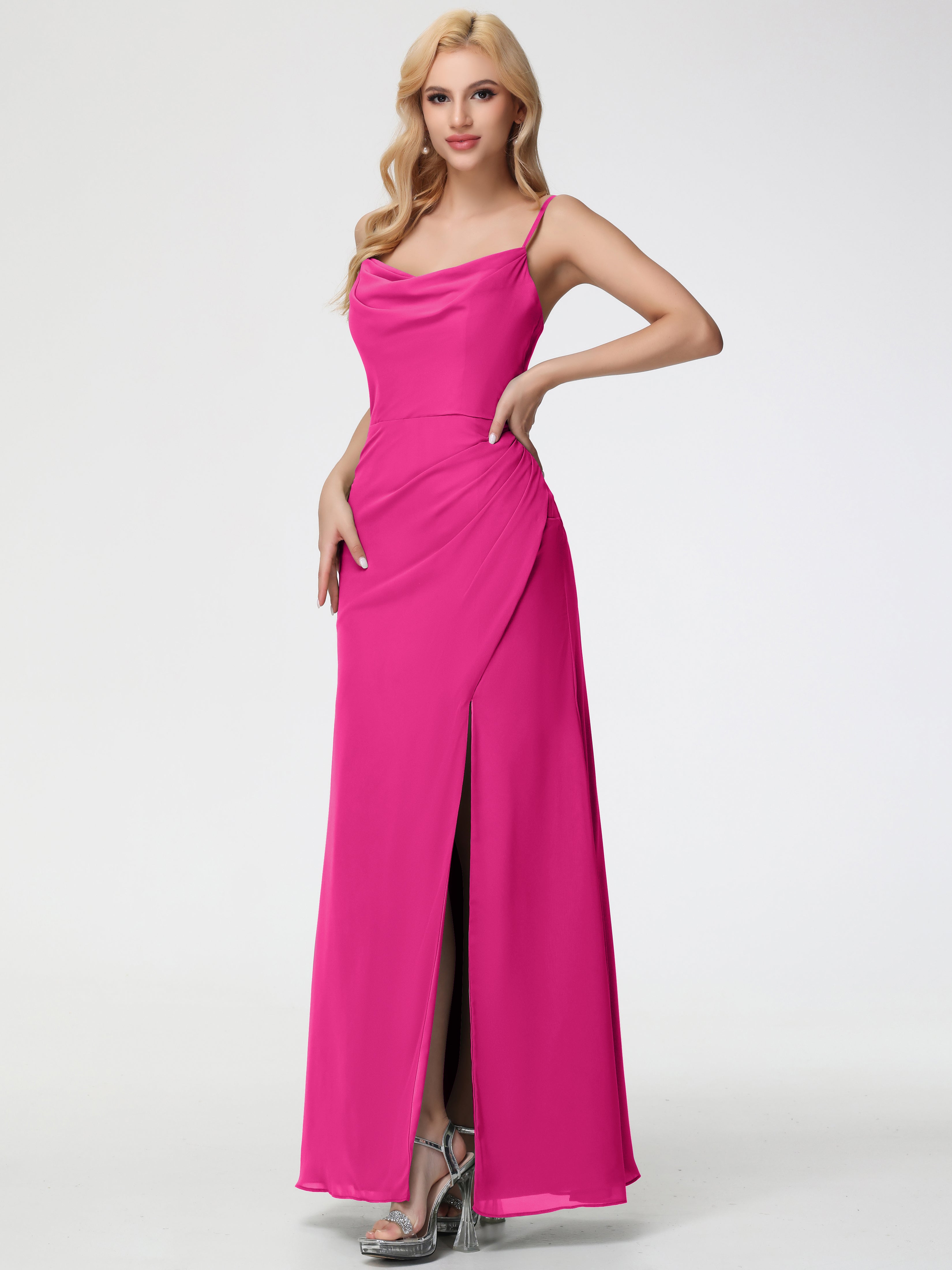 Cowl Sheath/Column Spaghetti Straps Chiffon Bridesmaid Dresses