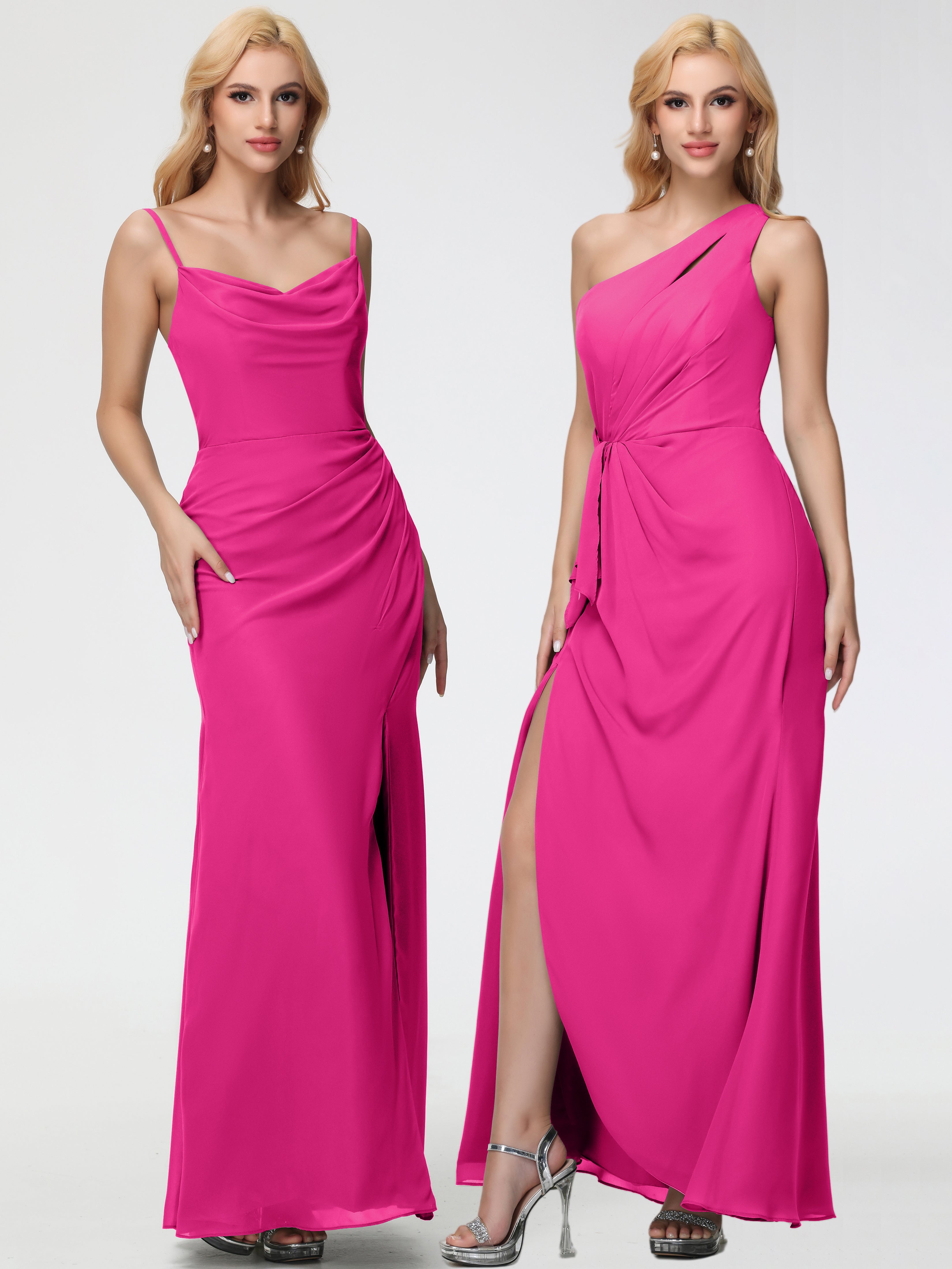 Cowl Sheath/Column Spaghetti Straps Chiffon Bridesmaid Dresses