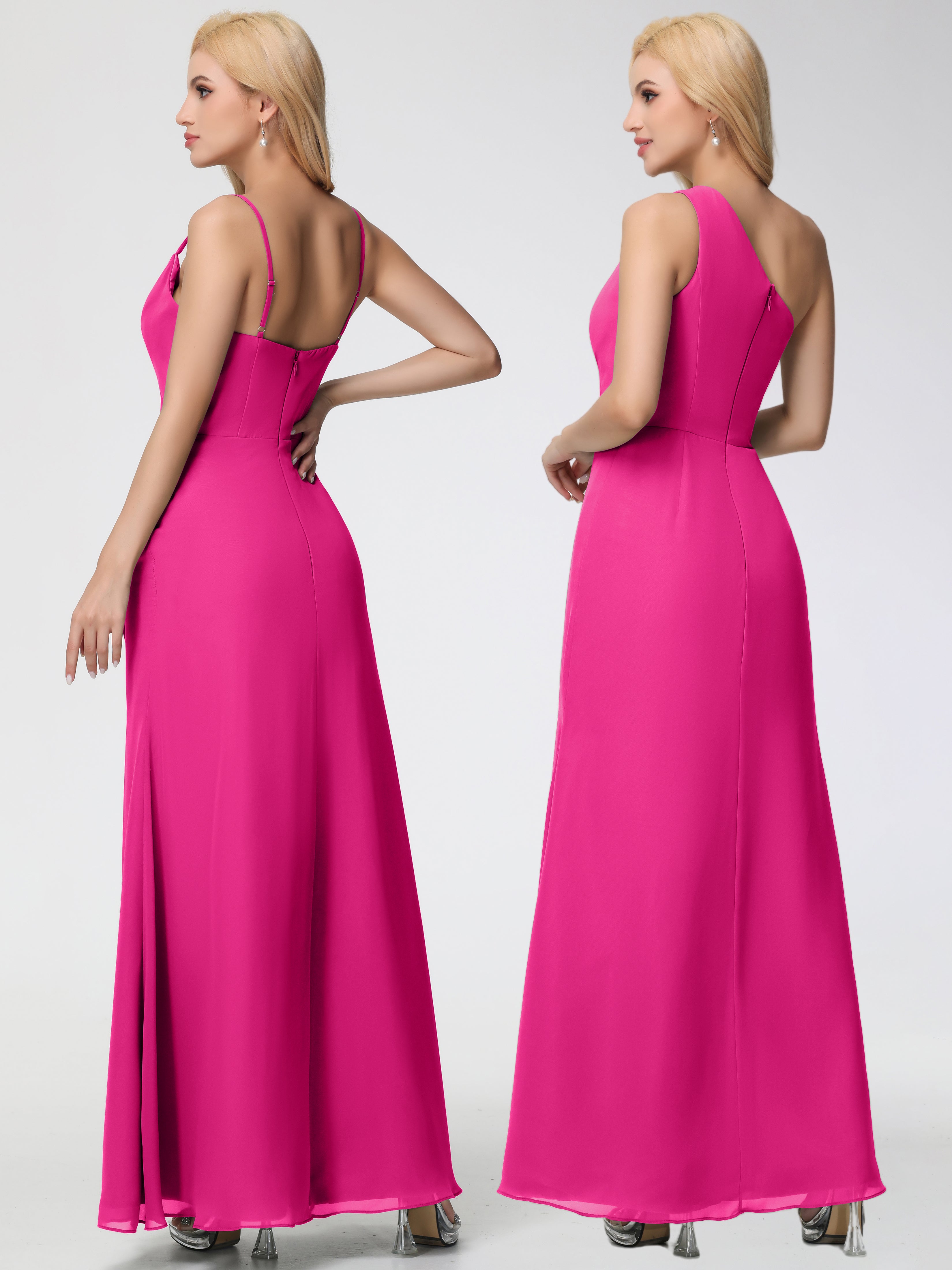 Cowl Sheath/Column Spaghetti Straps Chiffon Bridesmaid Dresses