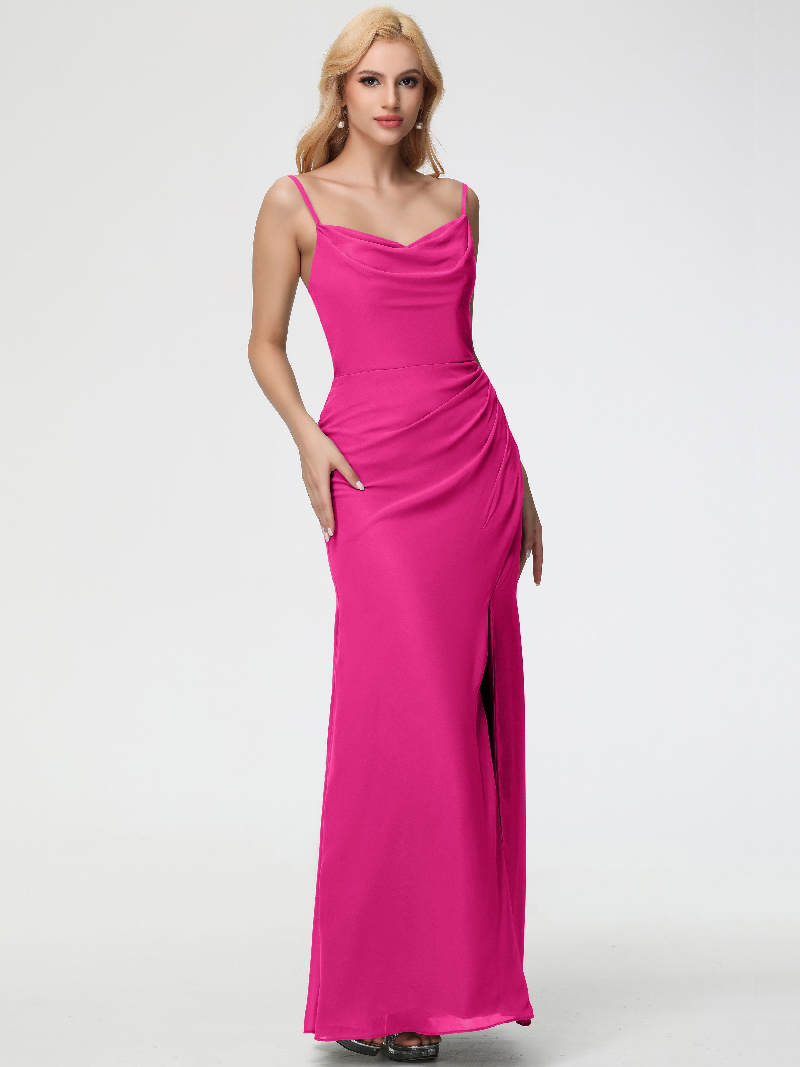 Cowl Sheath/Column Spaghetti Straps Chiffon Bridesmaid Dresses