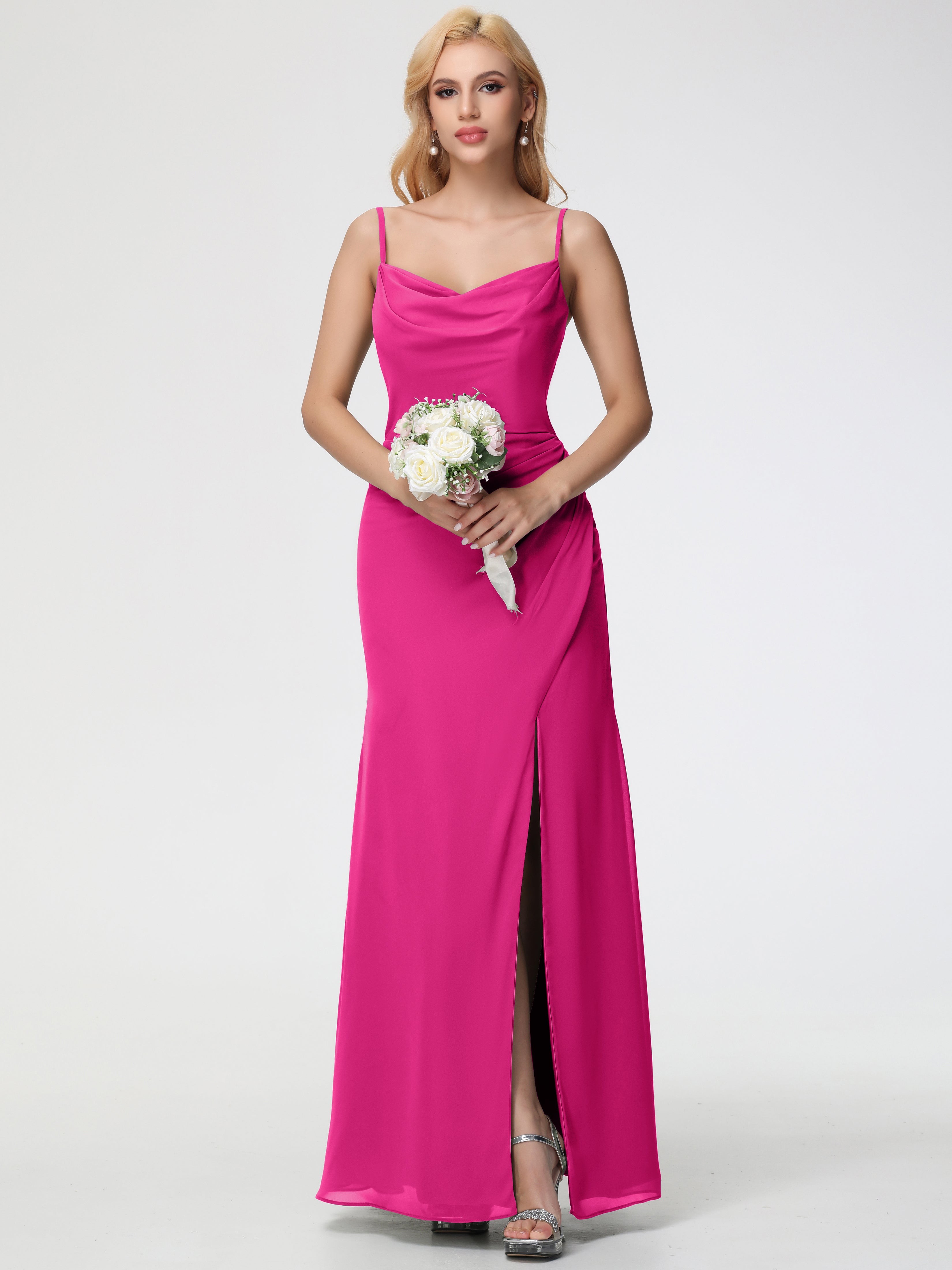 Cowl Sheath/Column Spaghetti Straps Chiffon Bridesmaid Dresses