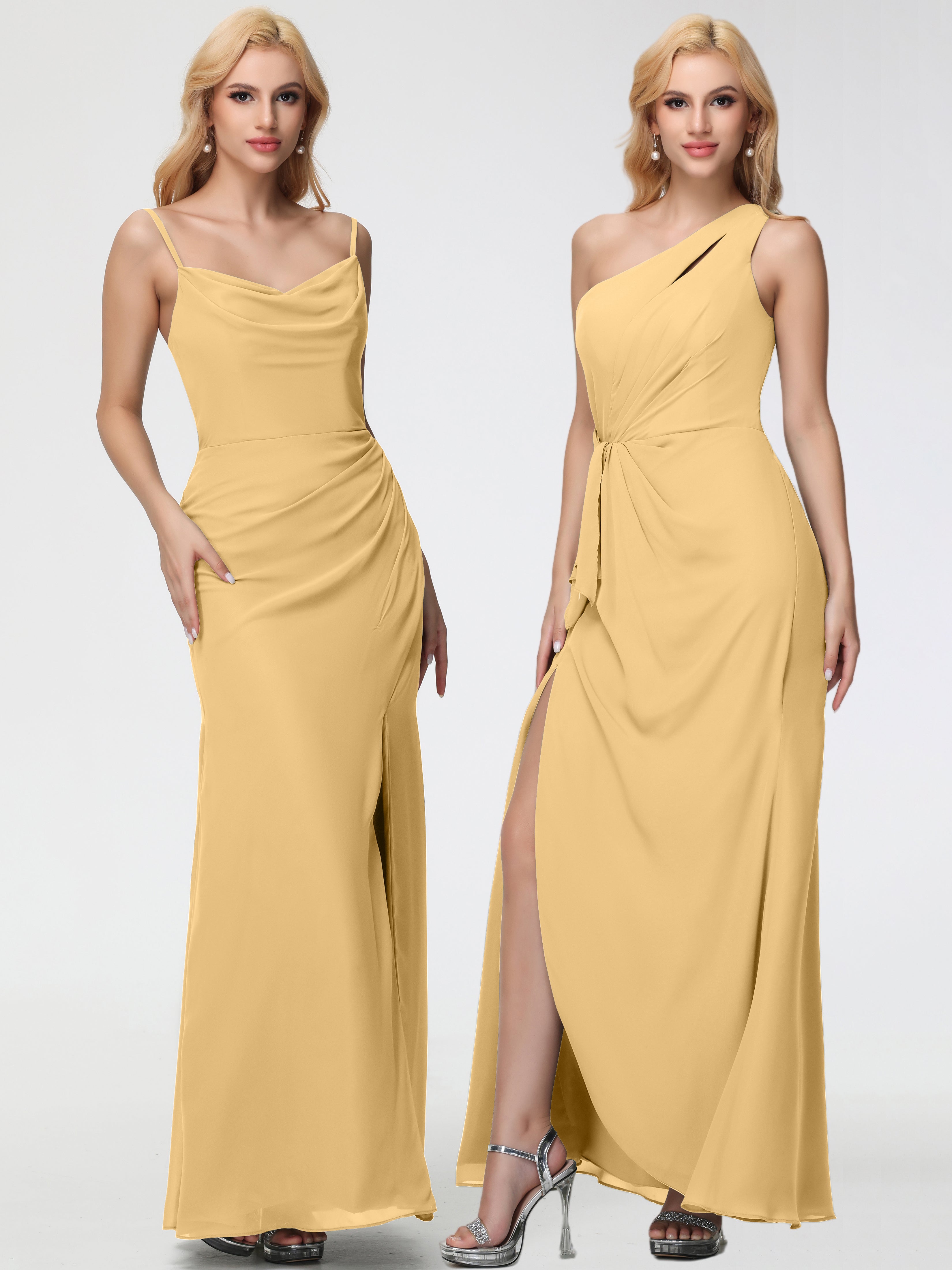 Cowl Sheath/Column Spaghetti Straps Chiffon Bridesmaid Dresses
