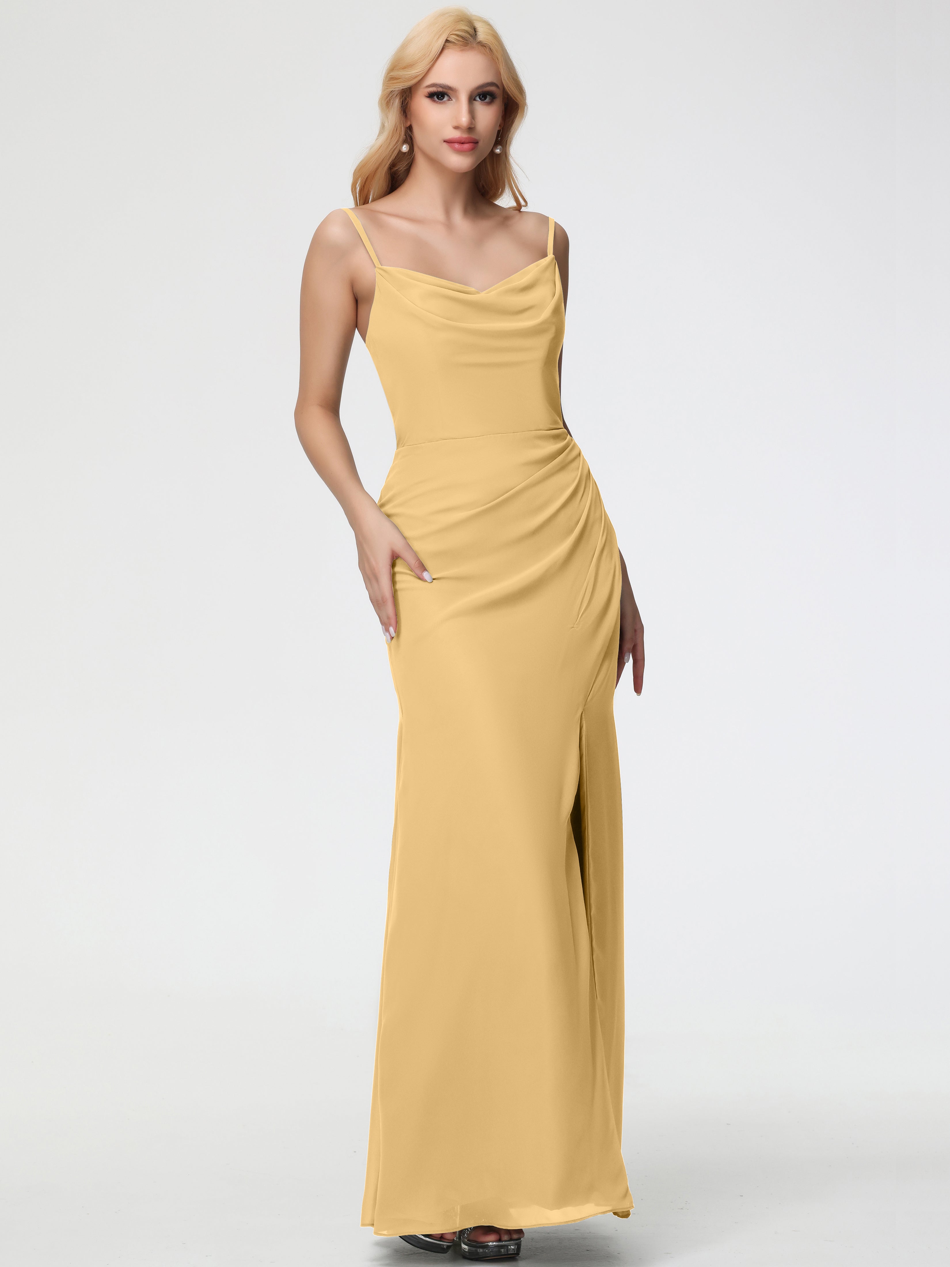 Cowl Sheath/Column Spaghetti Straps Chiffon Bridesmaid Dresses