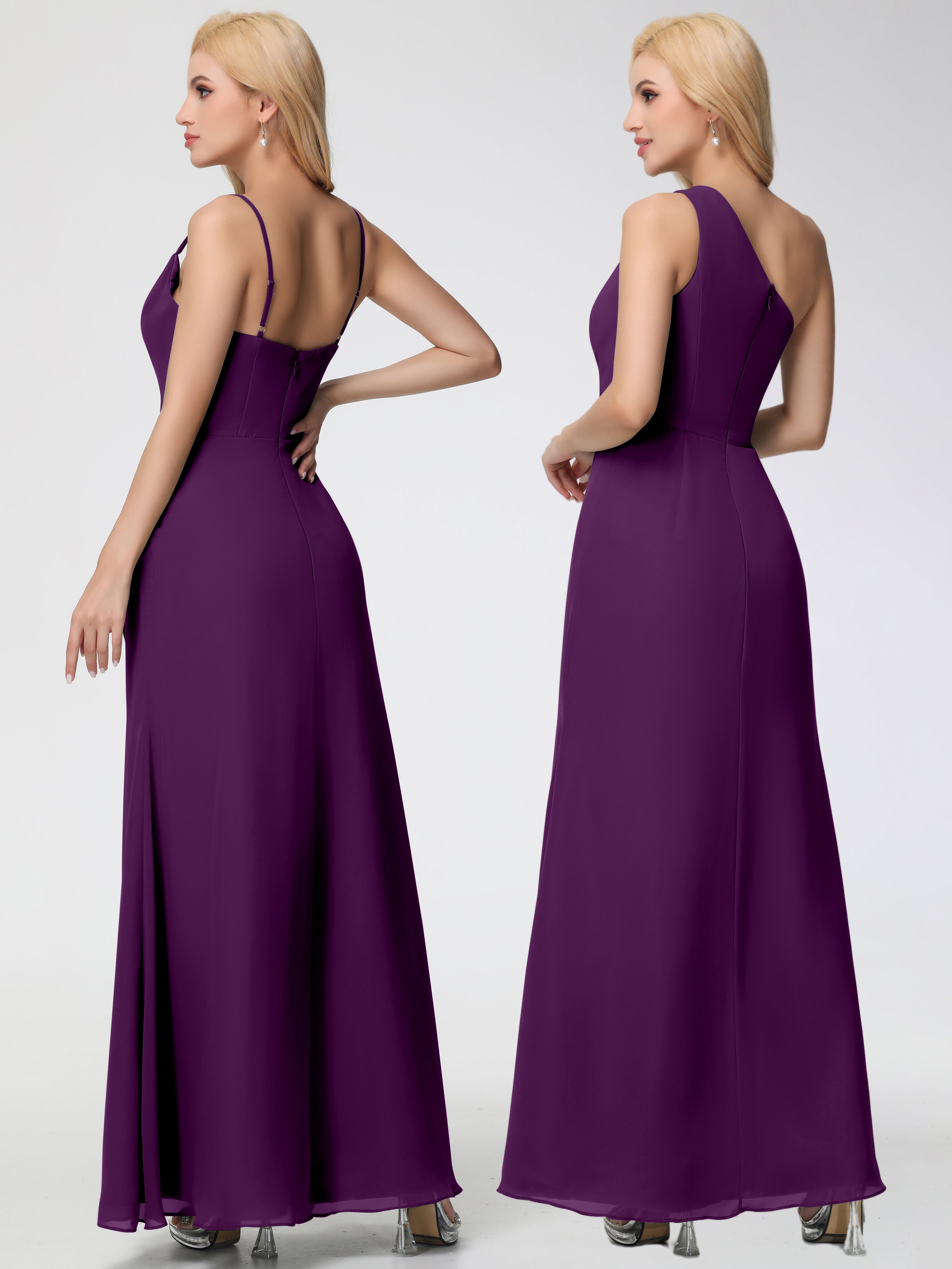Cowl Sheath/Column Spaghetti Straps Chiffon Bridesmaid Dresses