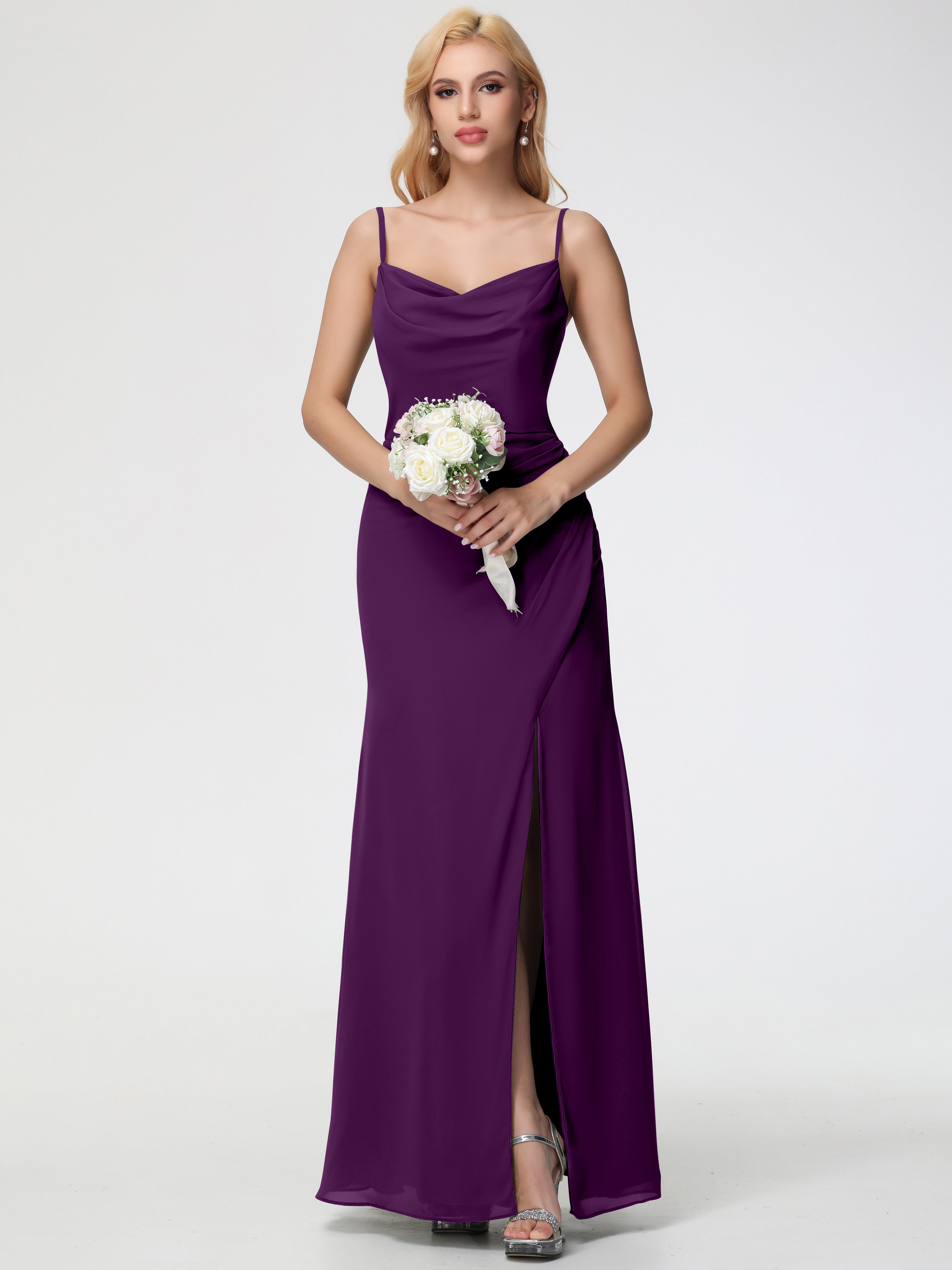 Cowl Sheath/Column Spaghetti Straps Chiffon Bridesmaid Dresses