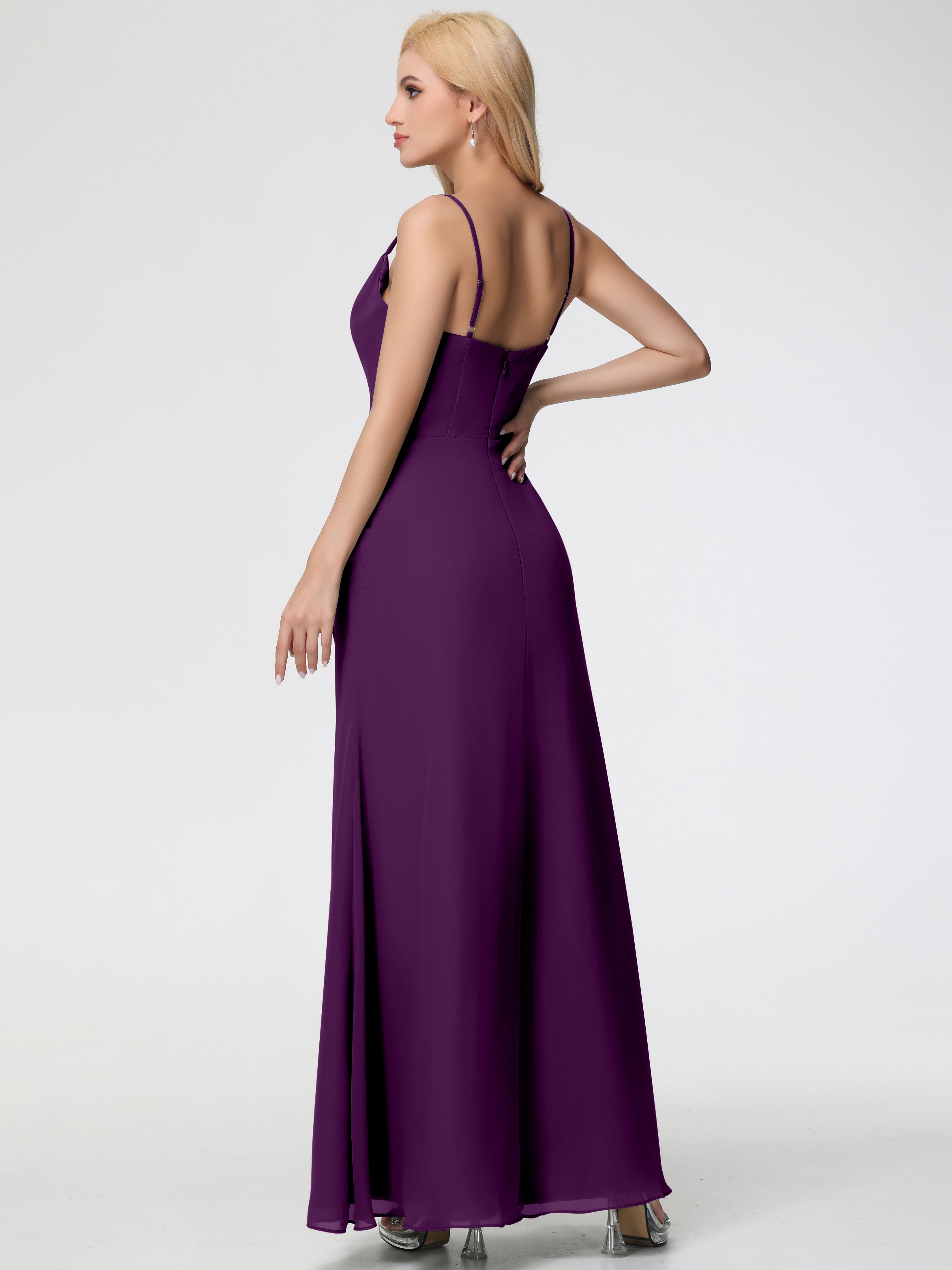 Cowl Sheath/Column Spaghetti Straps Chiffon Bridesmaid Dresses