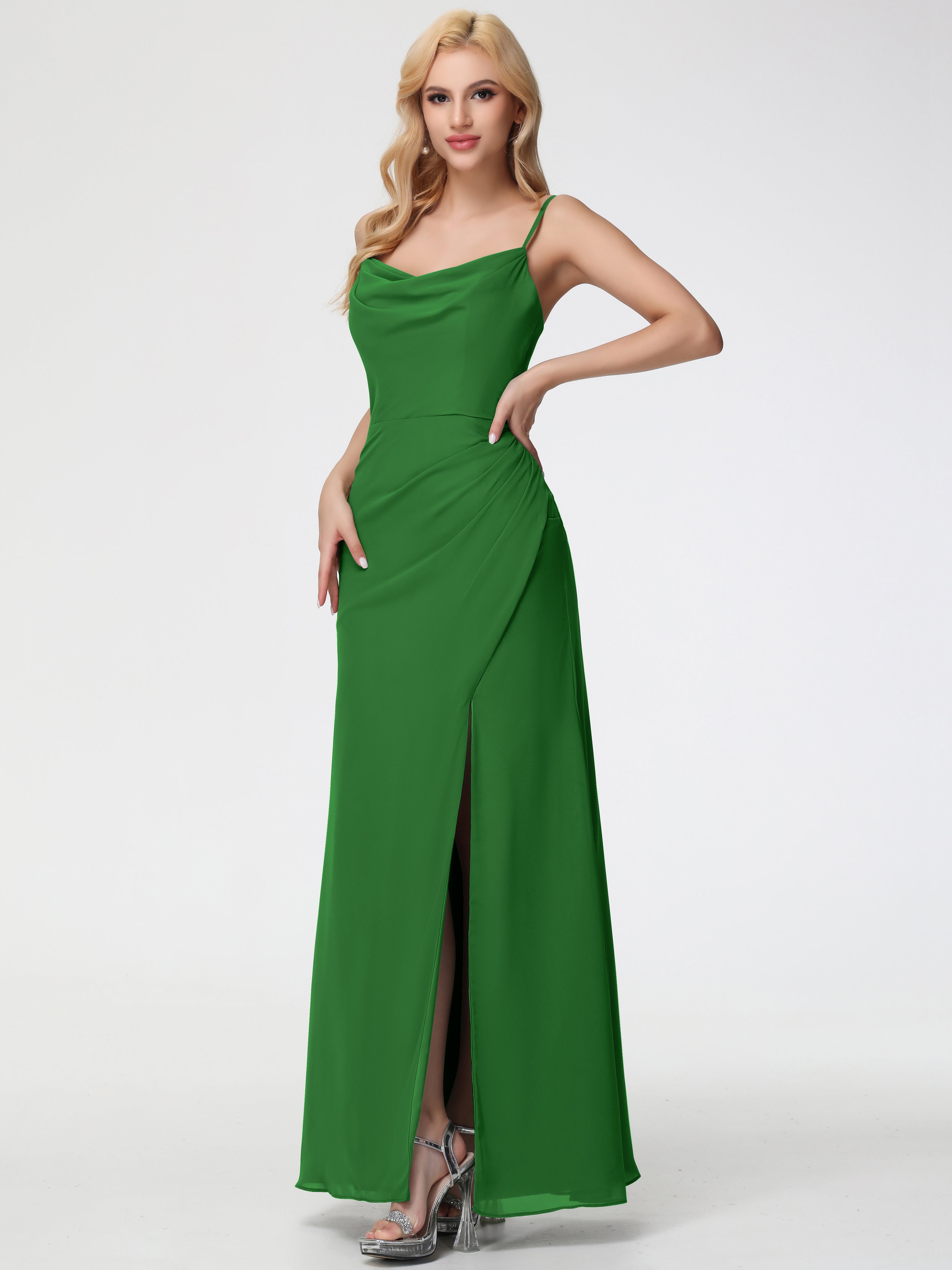 Cowl Sheath/Column Spaghetti Straps Chiffon Bridesmaid Dresses