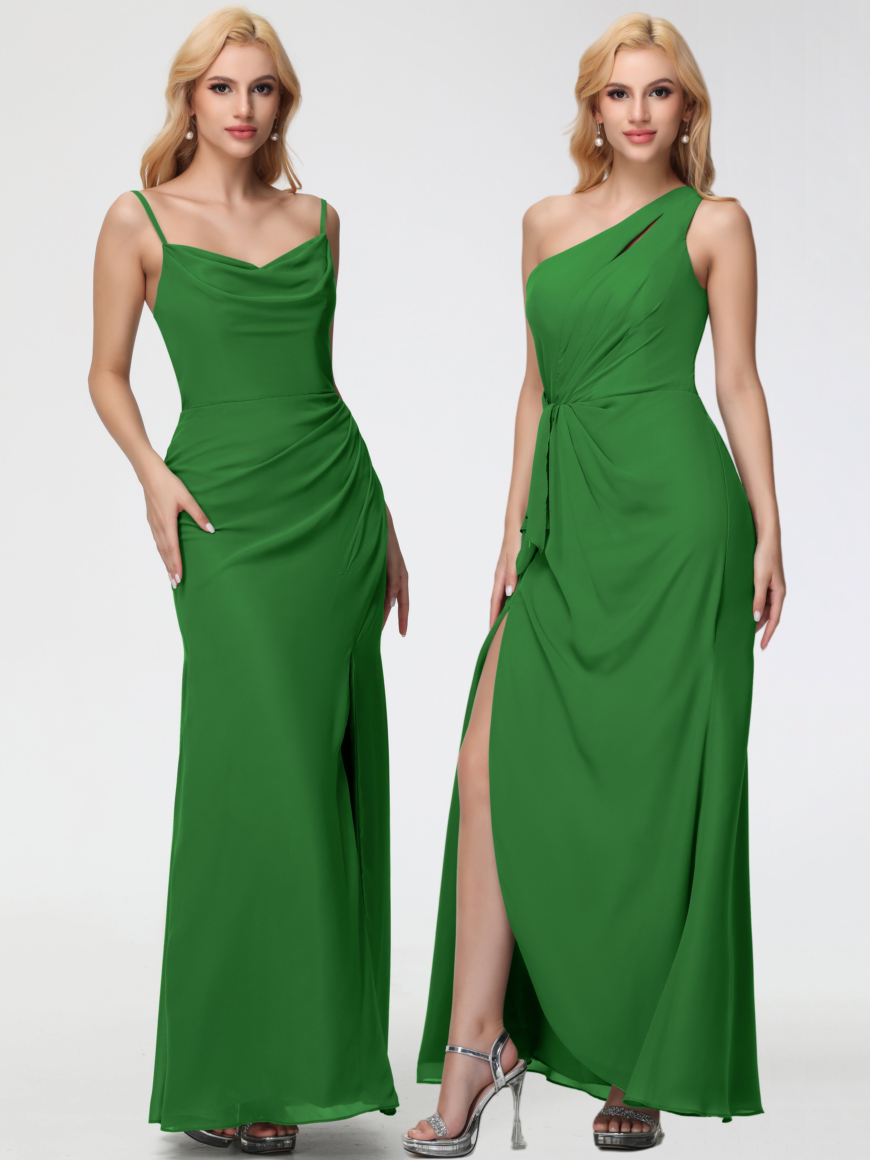 Cowl Sheath/Column Spaghetti Straps Chiffon Bridesmaid Dresses