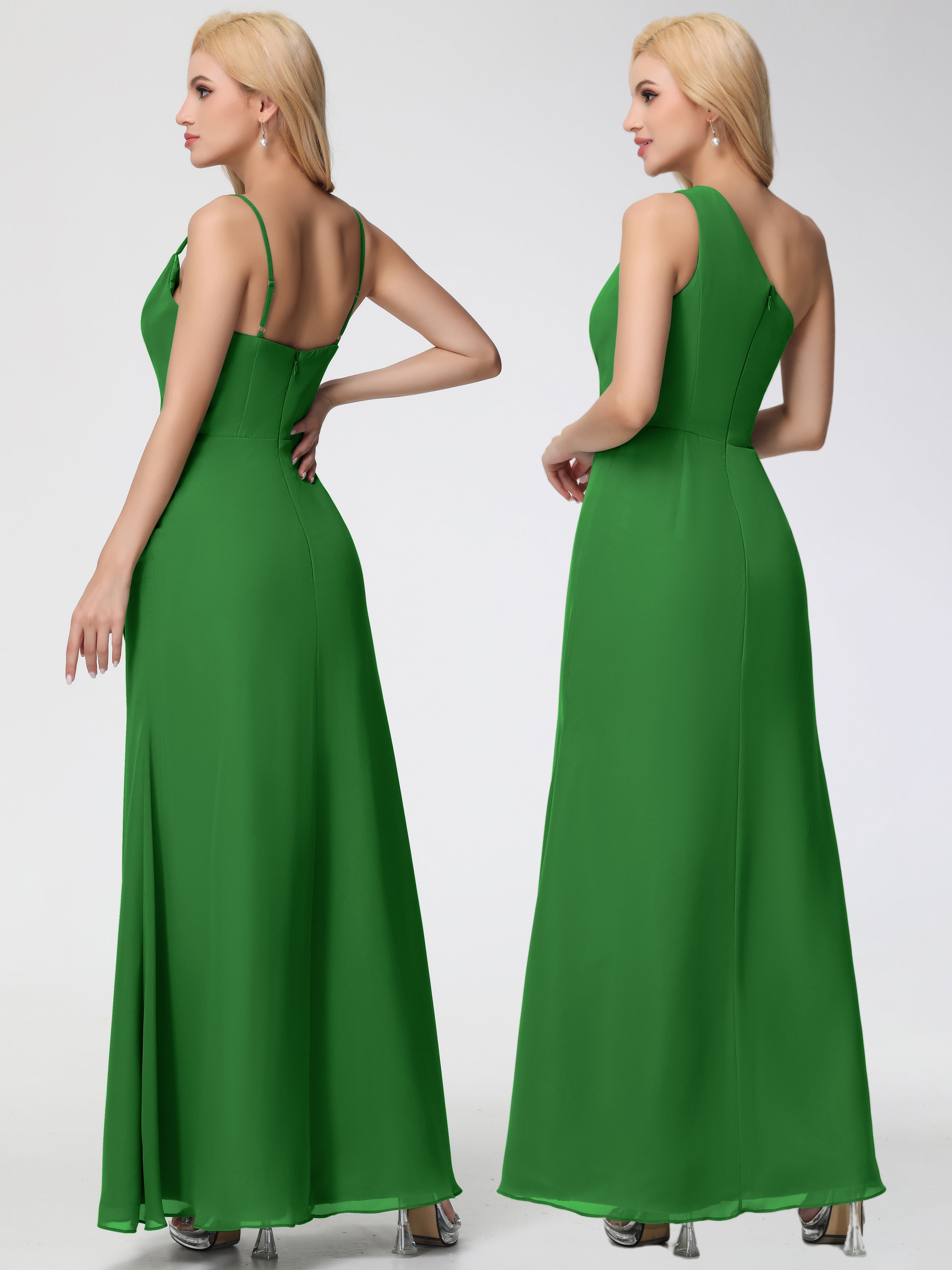 Cowl Sheath/Column Spaghetti Straps Chiffon Bridesmaid Dresses