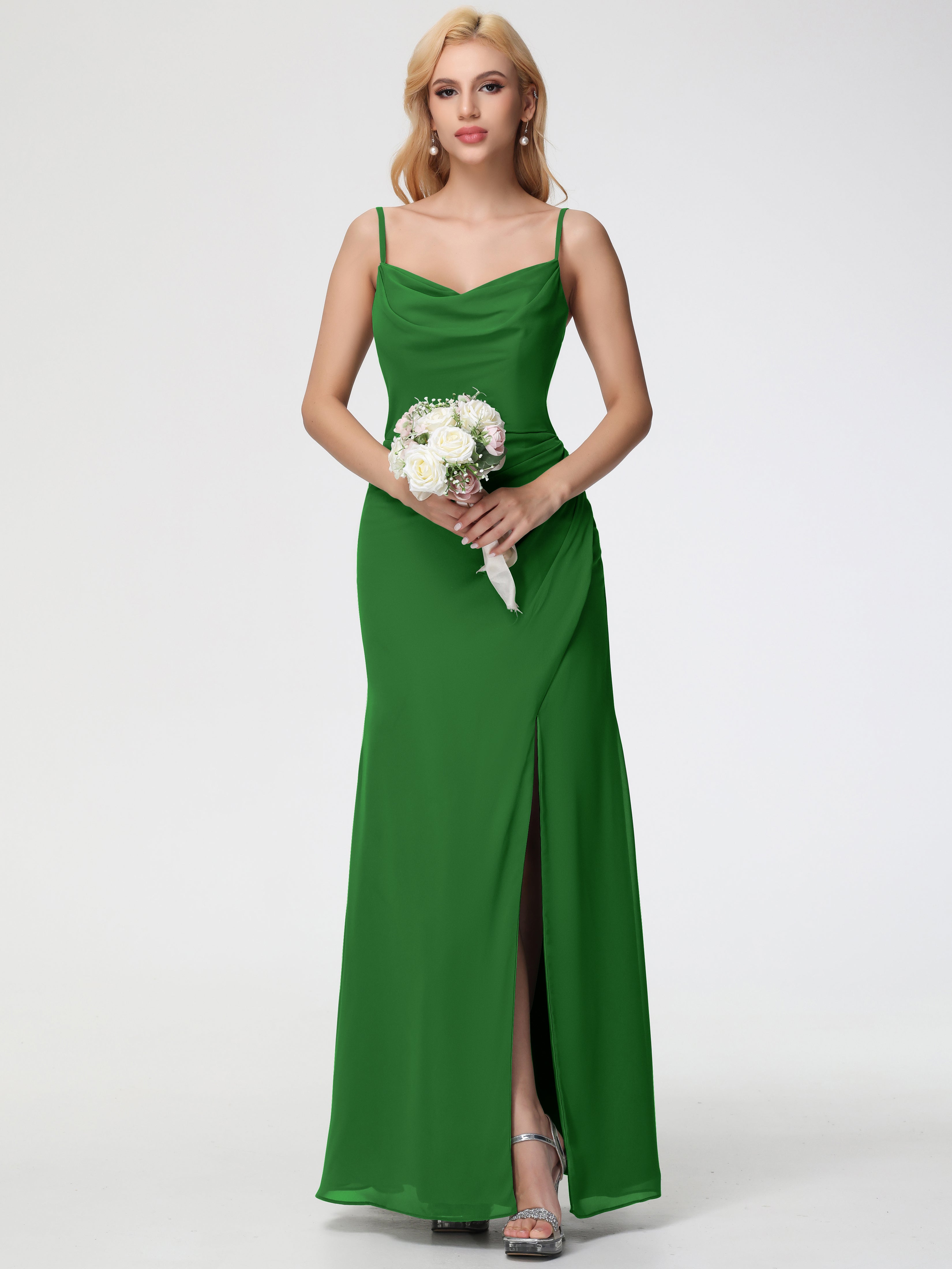 Cowl Sheath/Column Spaghetti Straps Chiffon Bridesmaid Dresses