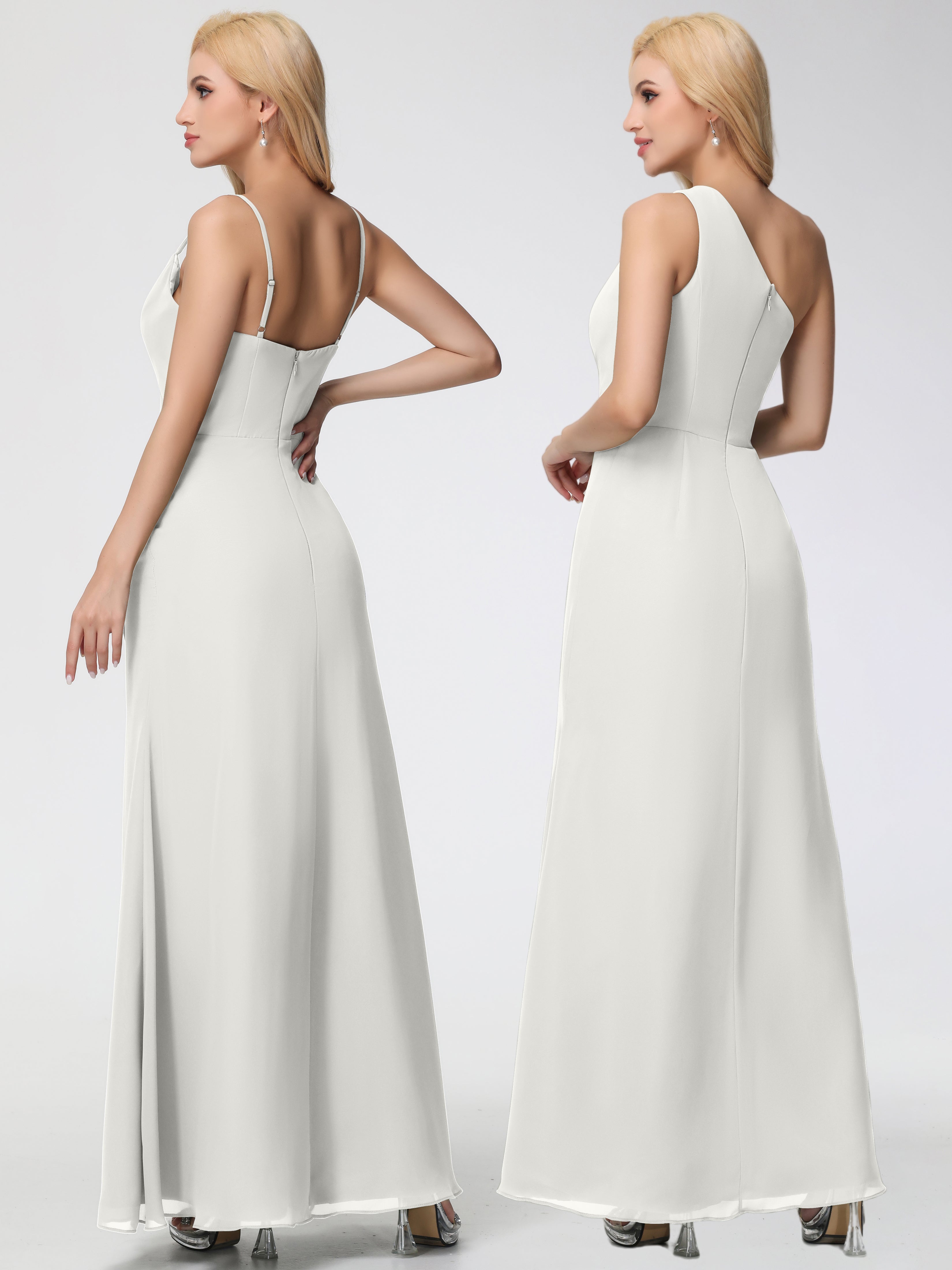 Cowl Sheath/Column Spaghetti Straps Chiffon Bridesmaid Dresses