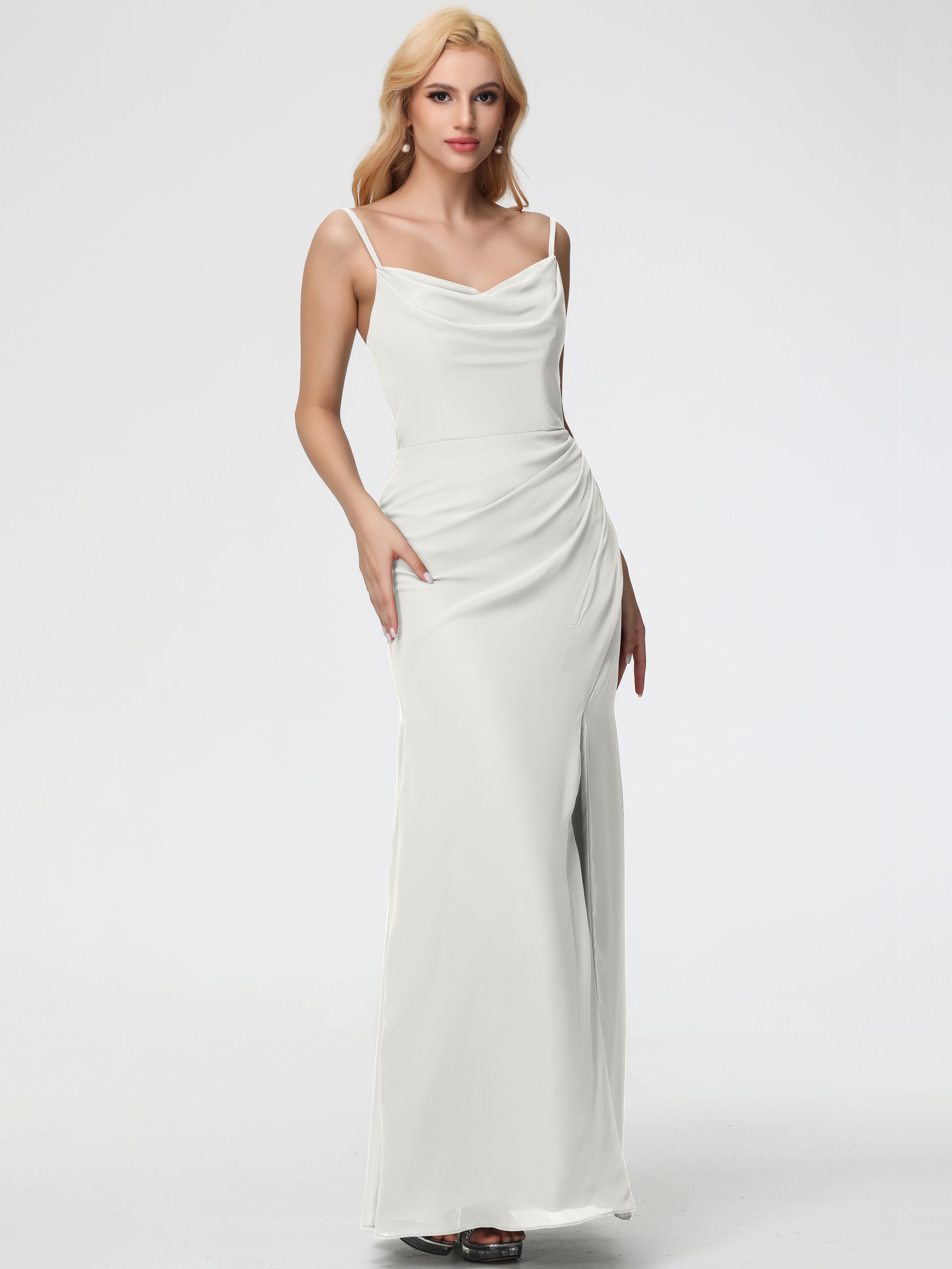 Cowl Sheath/Column Spaghetti Straps Chiffon Bridesmaid Dresses
