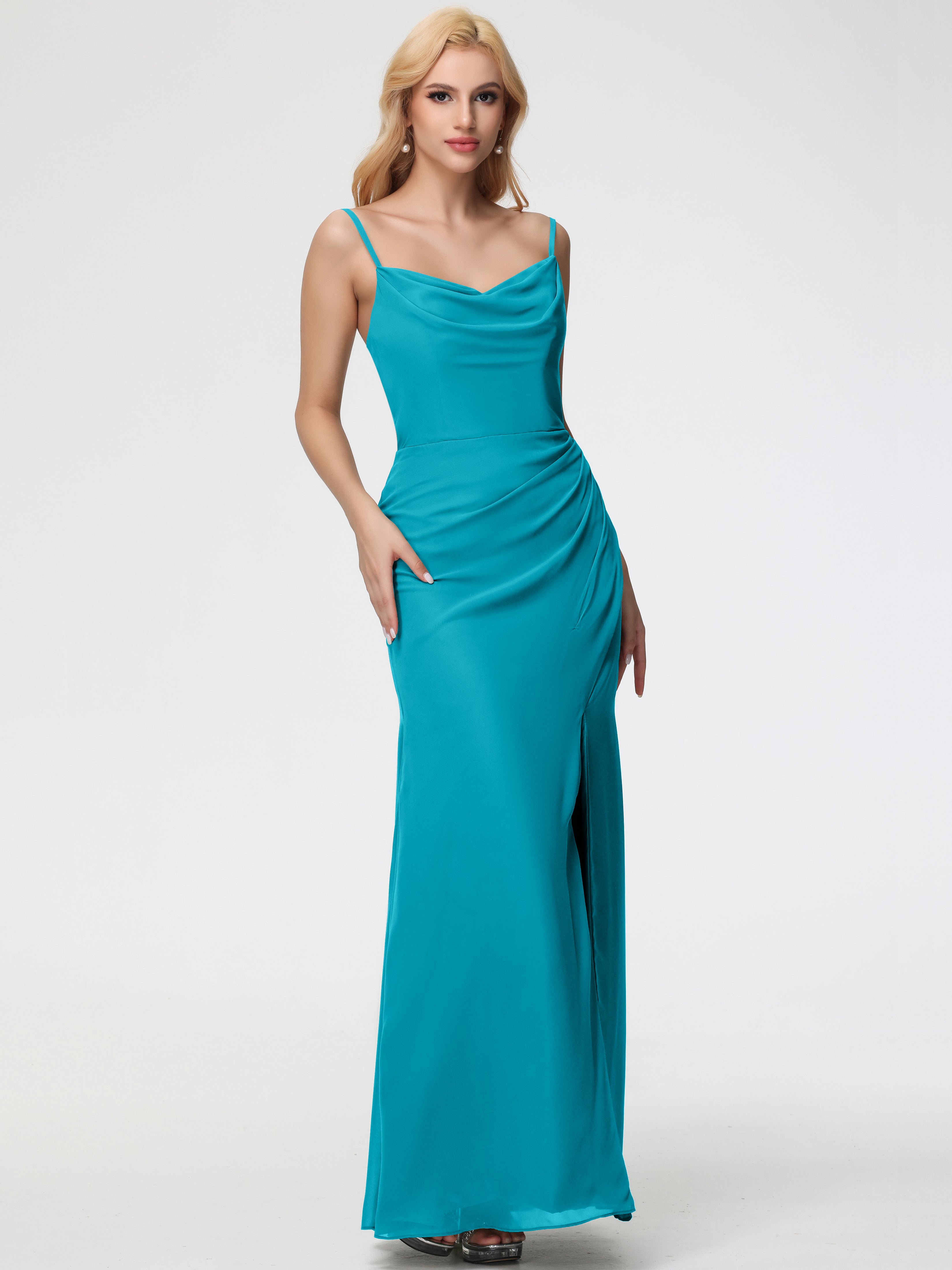Cowl Sheath/Column Spaghetti Straps Chiffon Bridesmaid Dresses