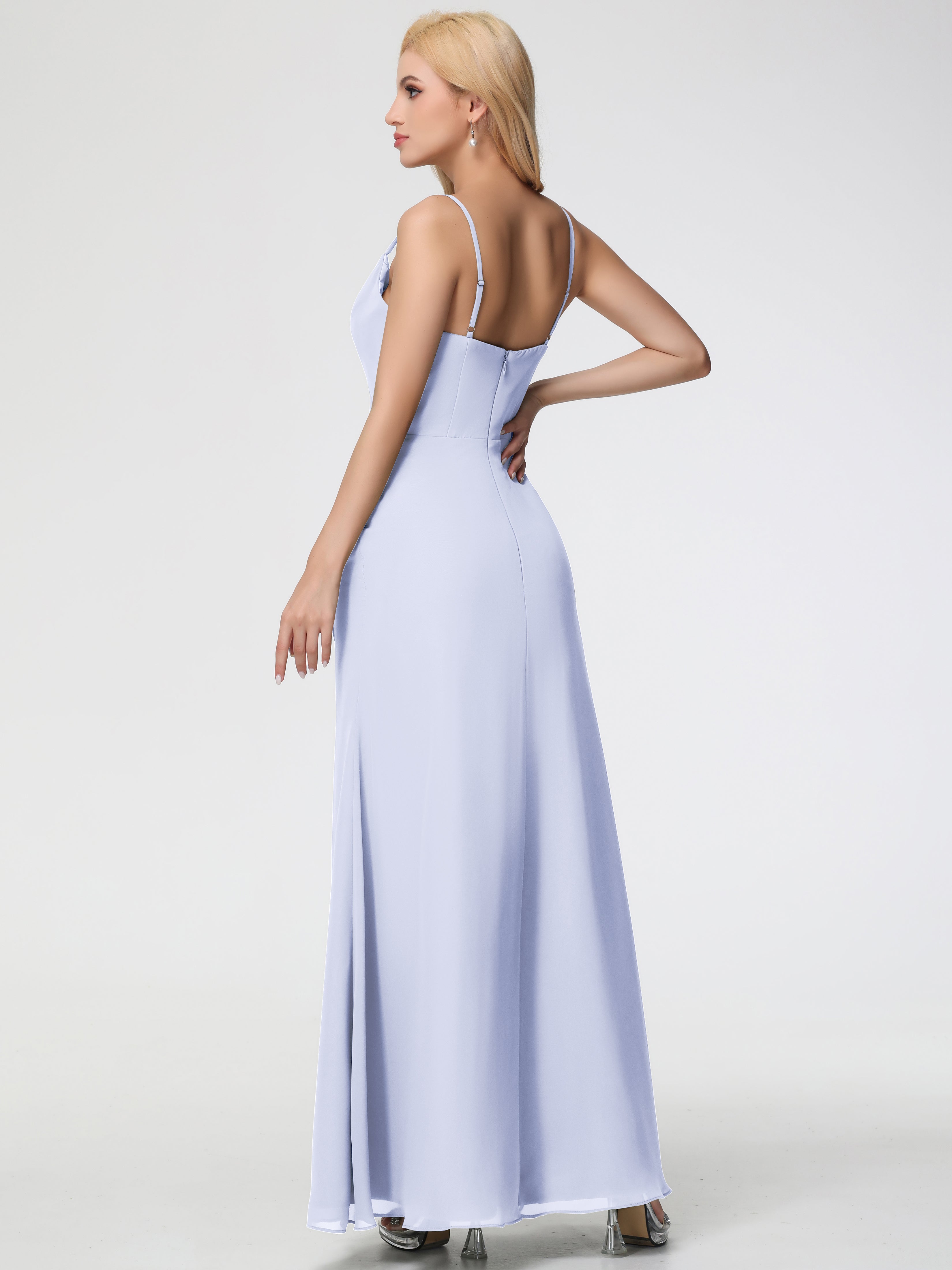 Cowl Sheath/Column Spaghetti Straps Chiffon Bridesmaid Dresses