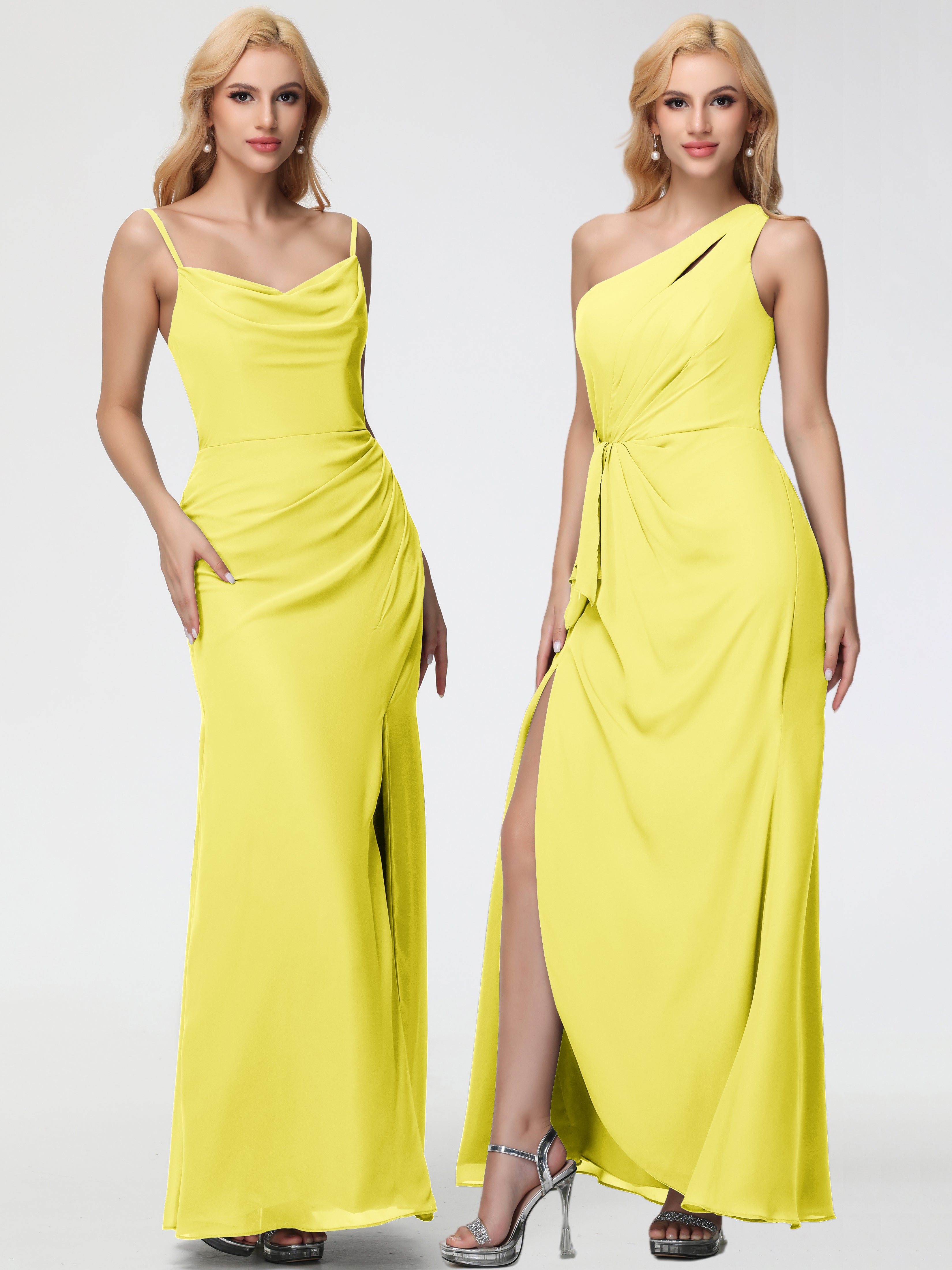 Cowl Sheath/Column Spaghetti Straps Chiffon Bridesmaid Dresses