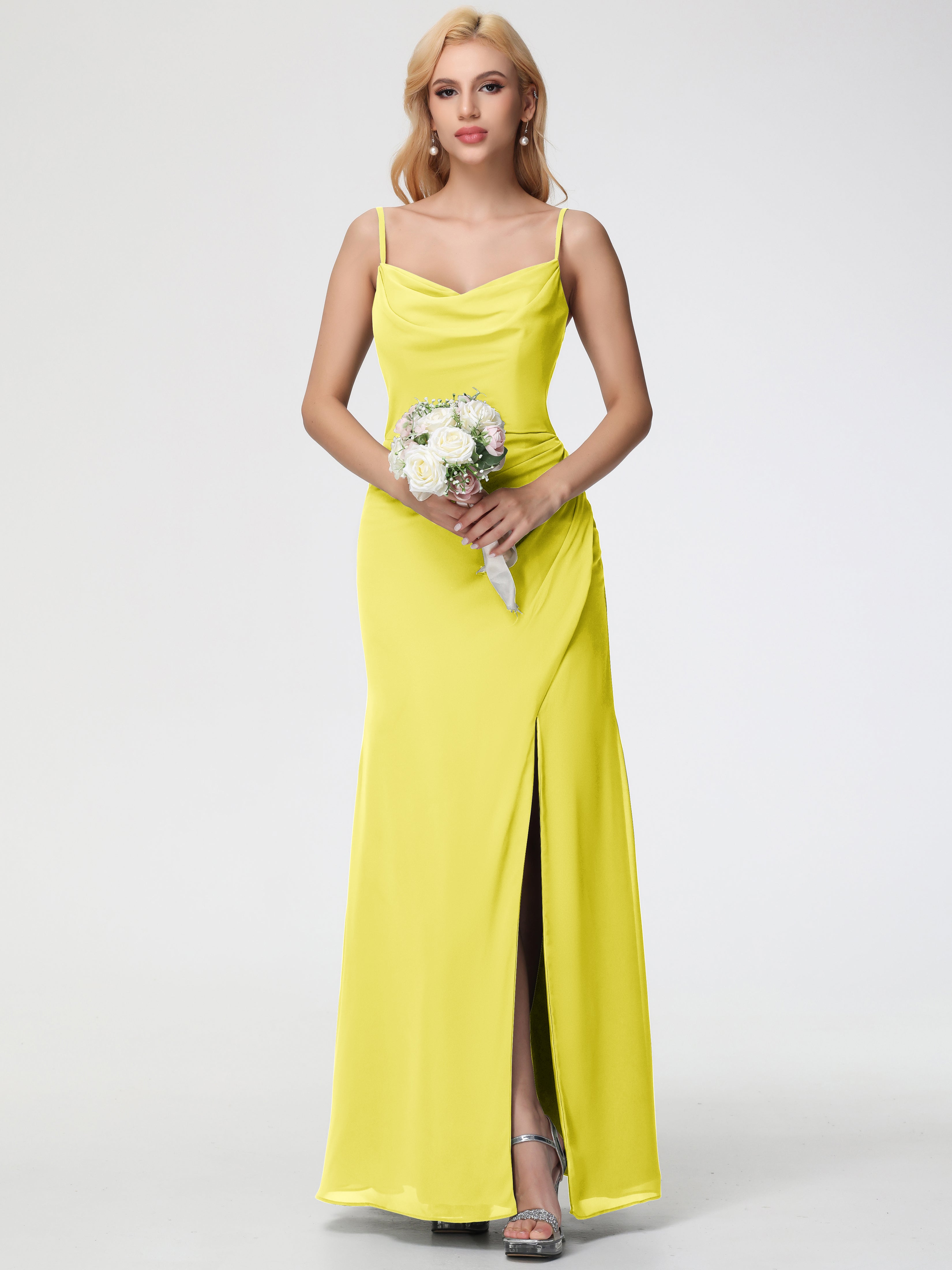 Cowl Sheath/Column Spaghetti Straps Chiffon Bridesmaid Dresses