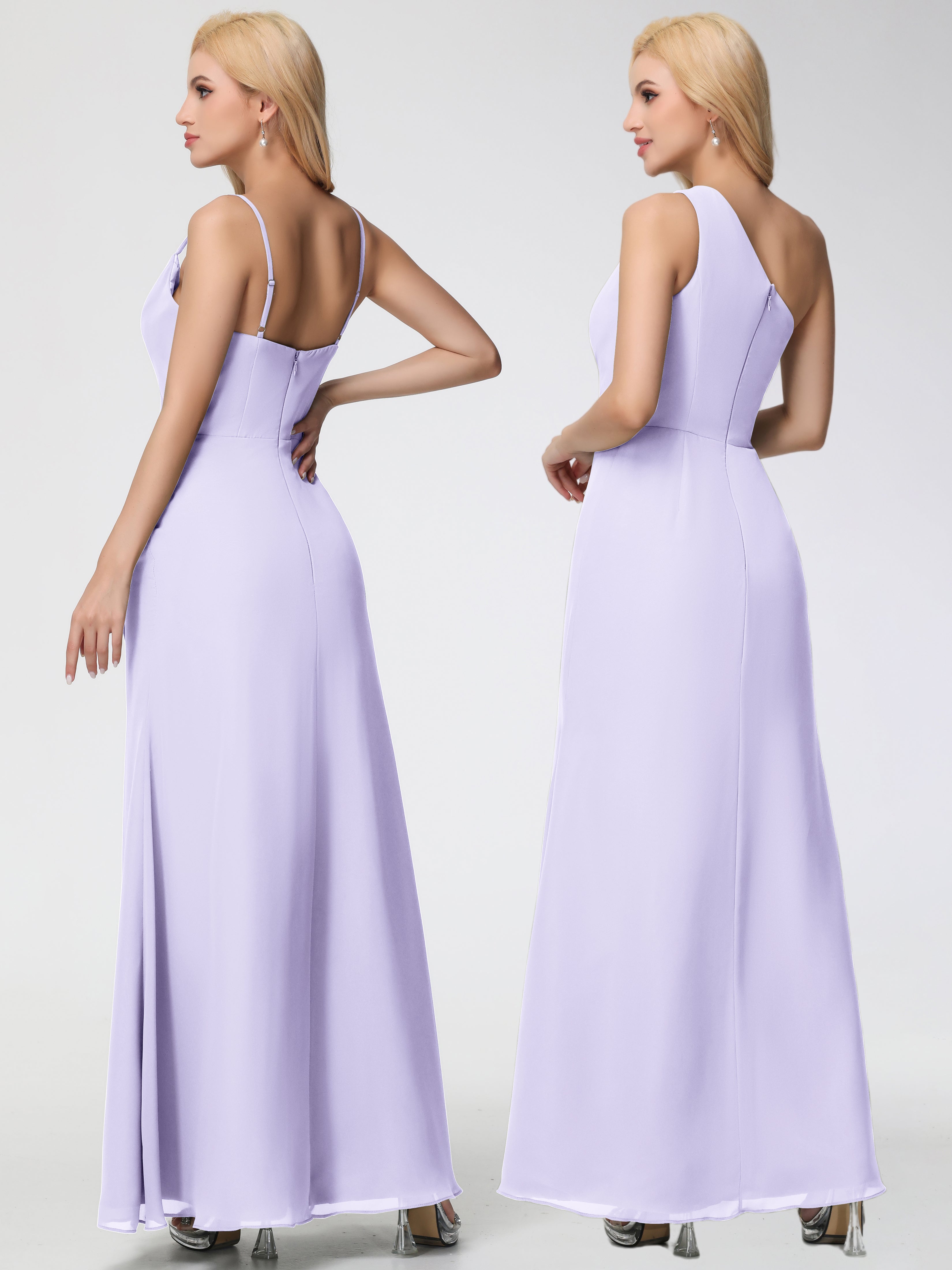 Cowl Sheath/Column Spaghetti Straps Chiffon Bridesmaid Dresses