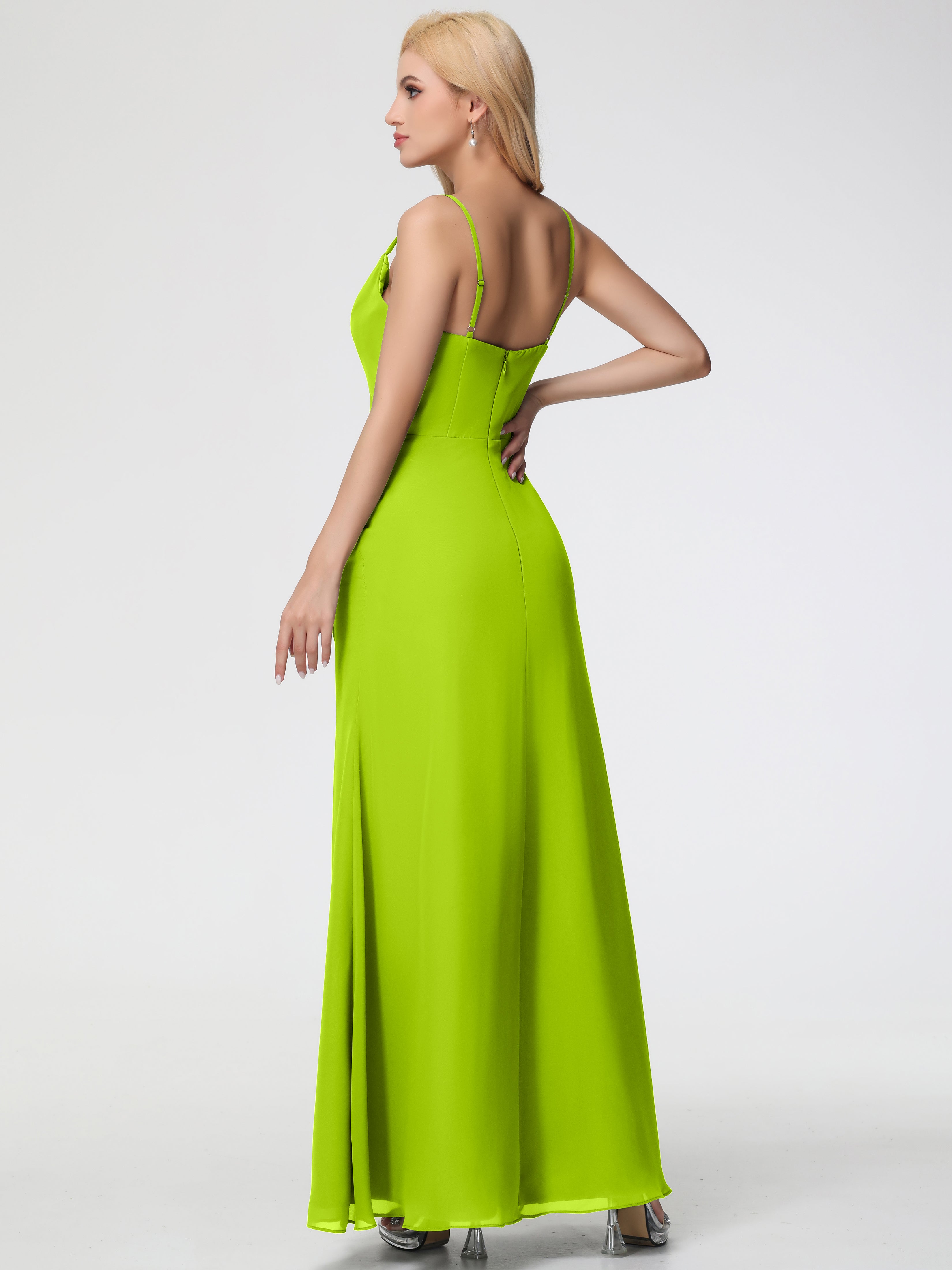 Cowl Sheath/Column Spaghetti Straps Chiffon Bridesmaid Dresses